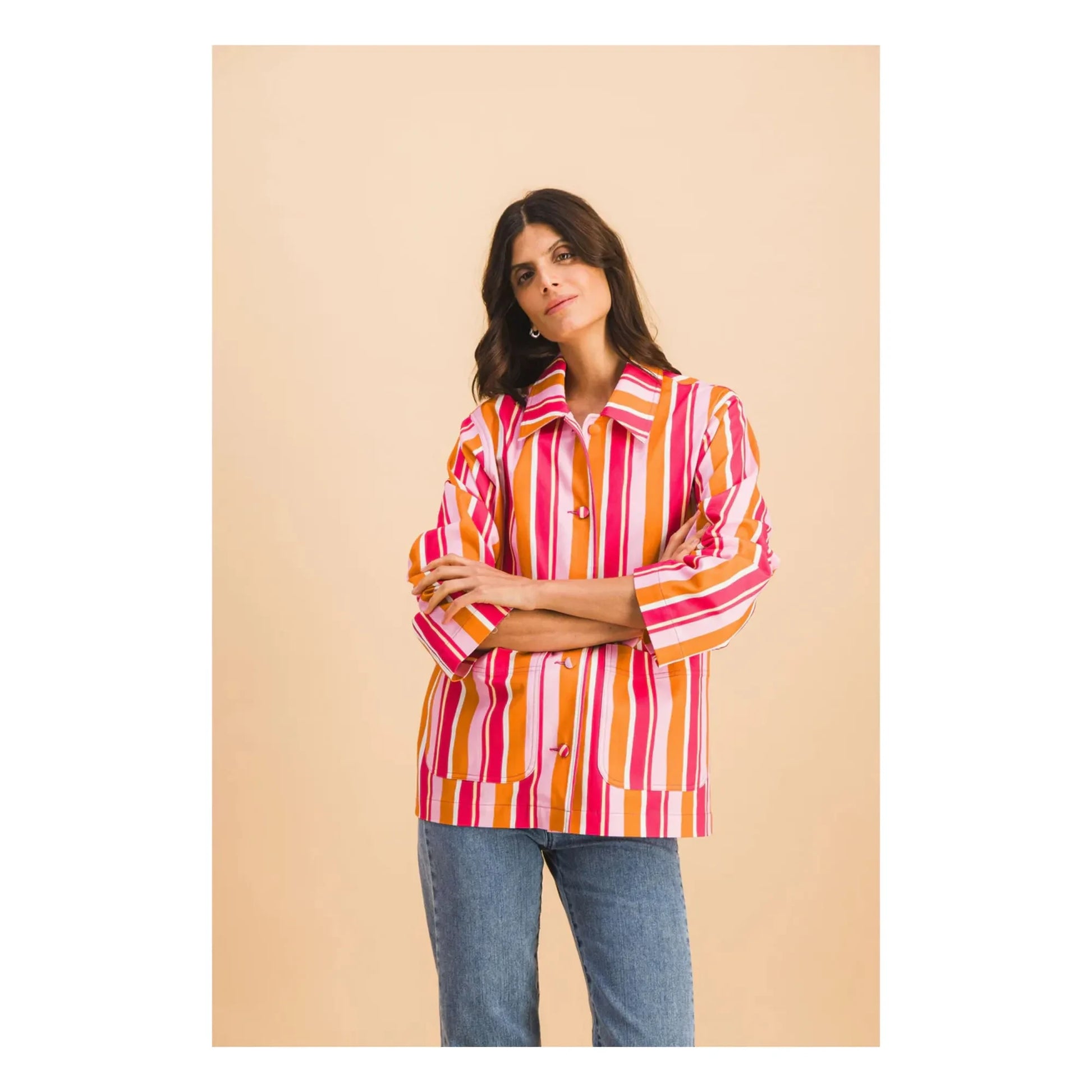 Elise Chalmin - Lucie Cotton Stripe Jacket | Pink