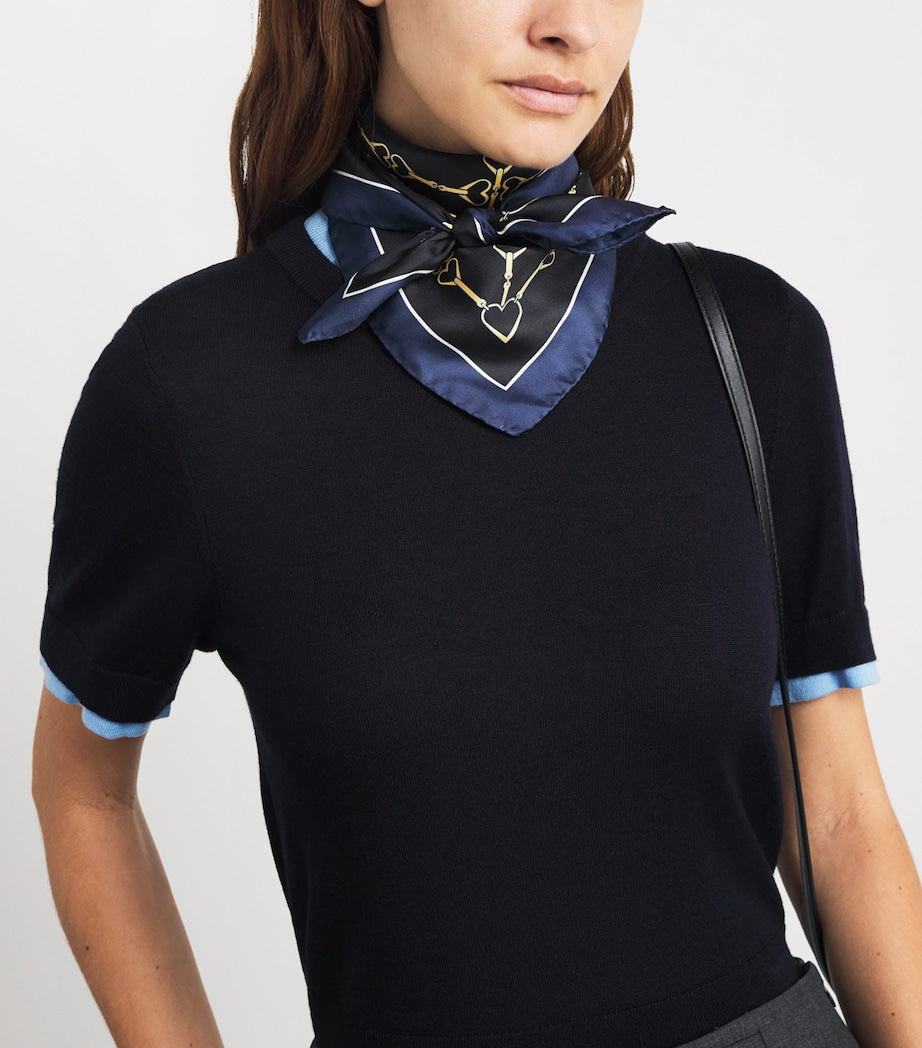 Blue Silk Printed Scarf