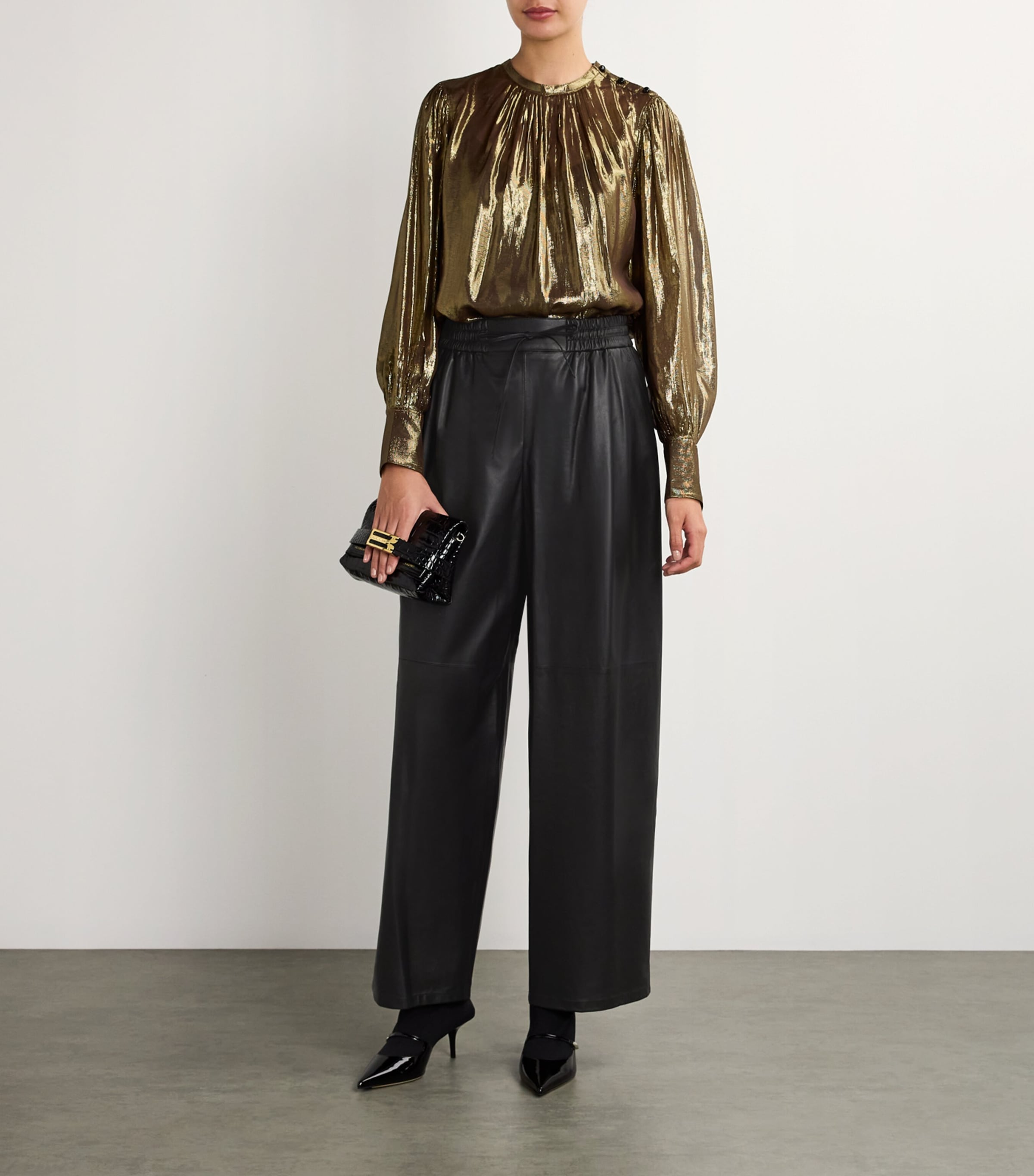Yves Salomon Black Lambskin Wide-Leg Trousers