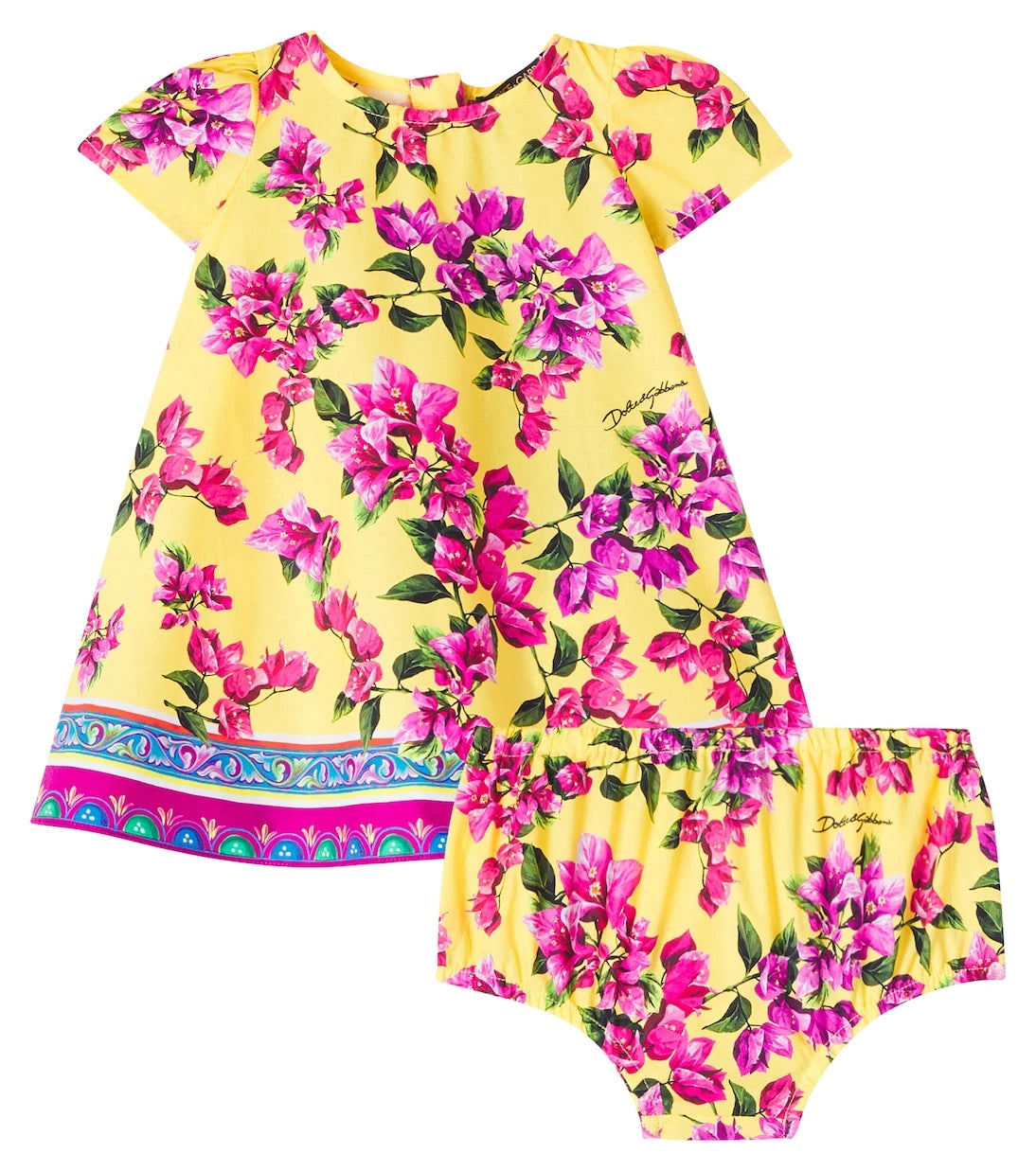 Dolce&Gabbana Kids - طقم فستان تاورمينا القطني مع سروال داخلي للرضع