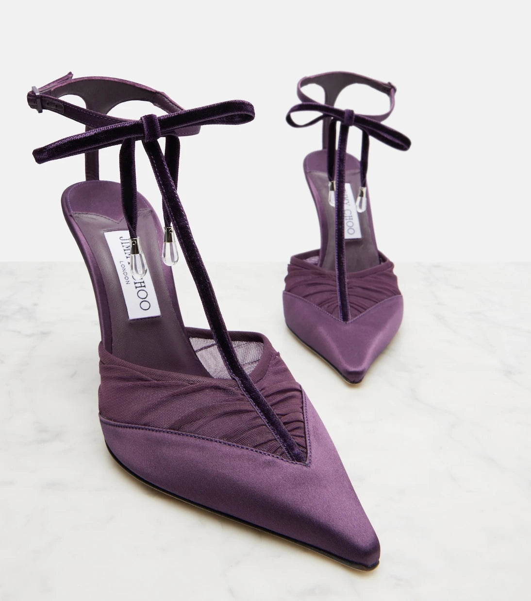 Jimmy Choo - Afia 100 velvet-trimmed satin pumps
