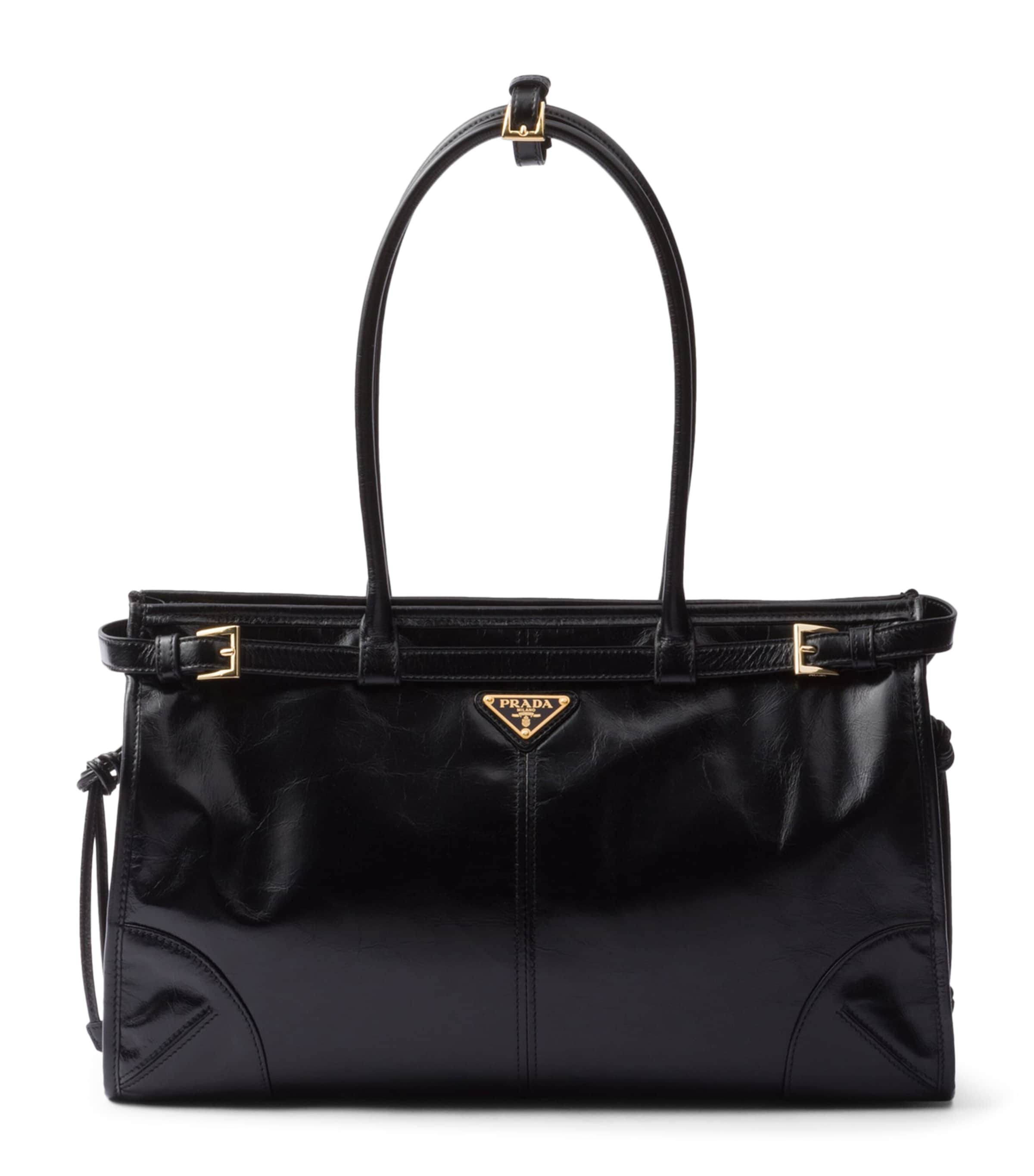 Prada Black Large Leather Bonnie Top-Handle Bag