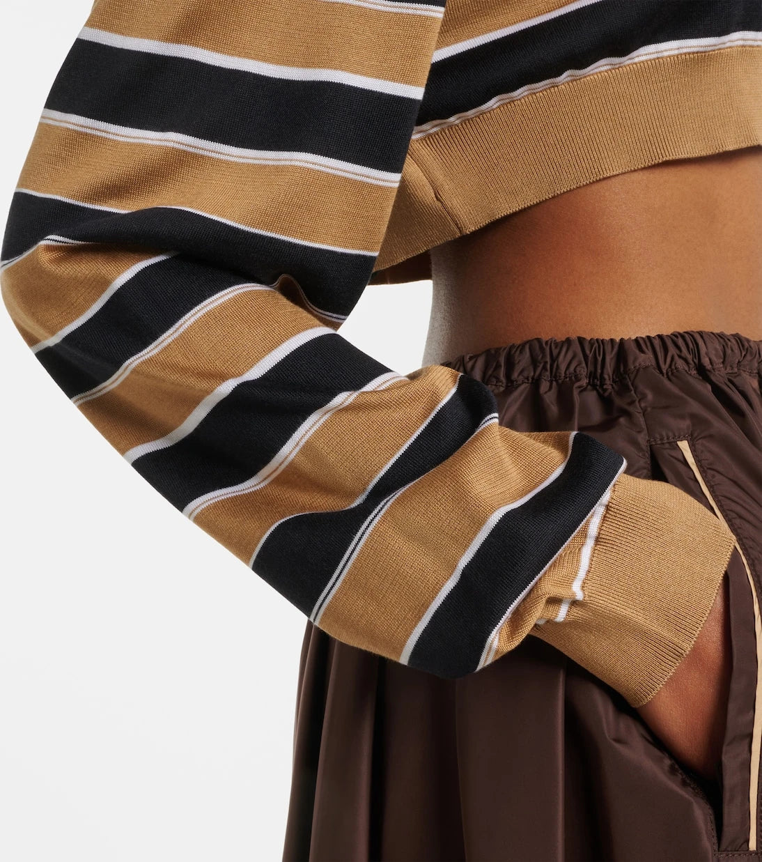 Prada - Striped cropped silk polo shirt