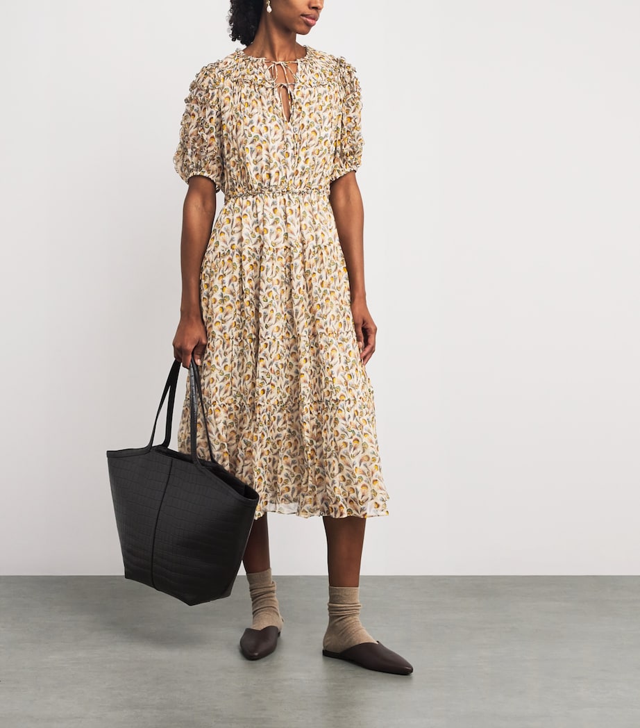 Ulla Johnson Ivory Silk Ruffled Nan Midi Dress