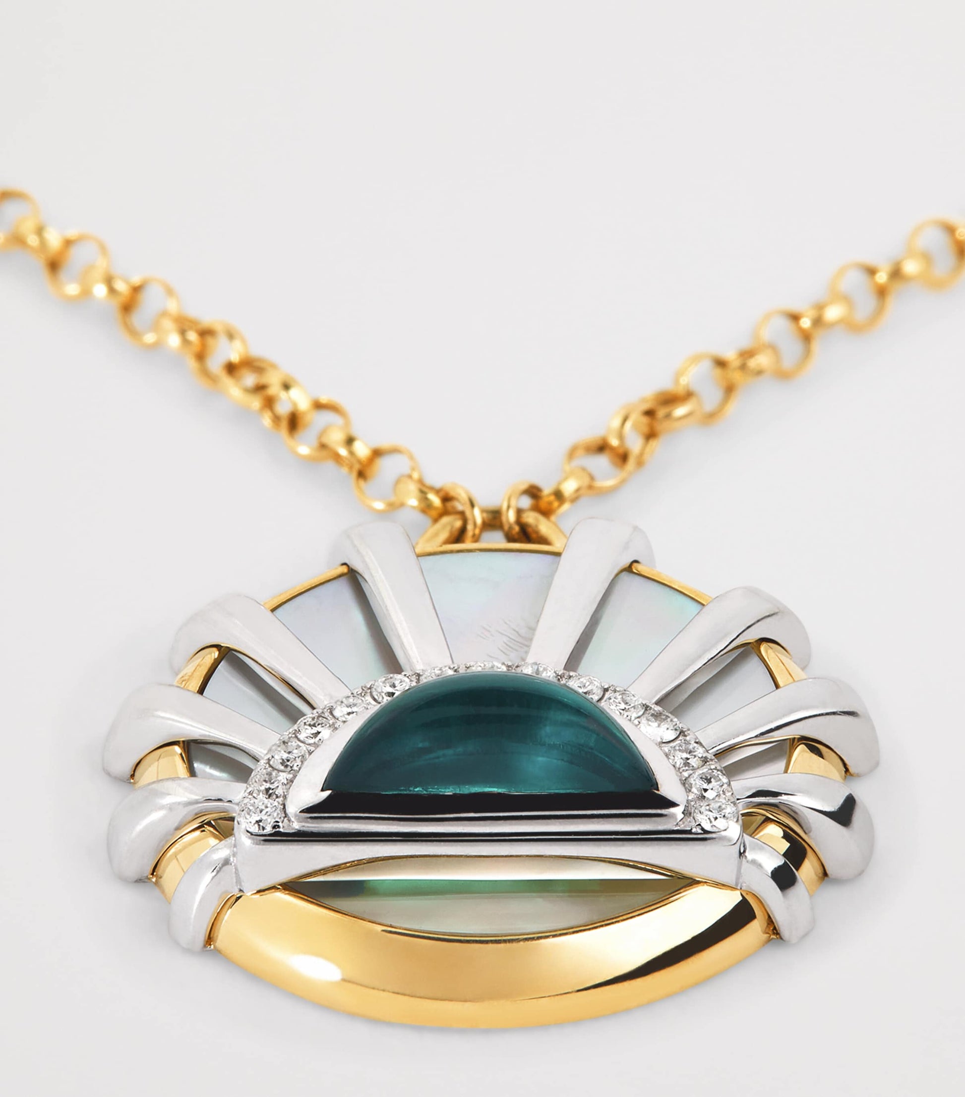 Yellow Gold, Diamond, Topaz and Pearl N*93 Sun Dawn Necklace