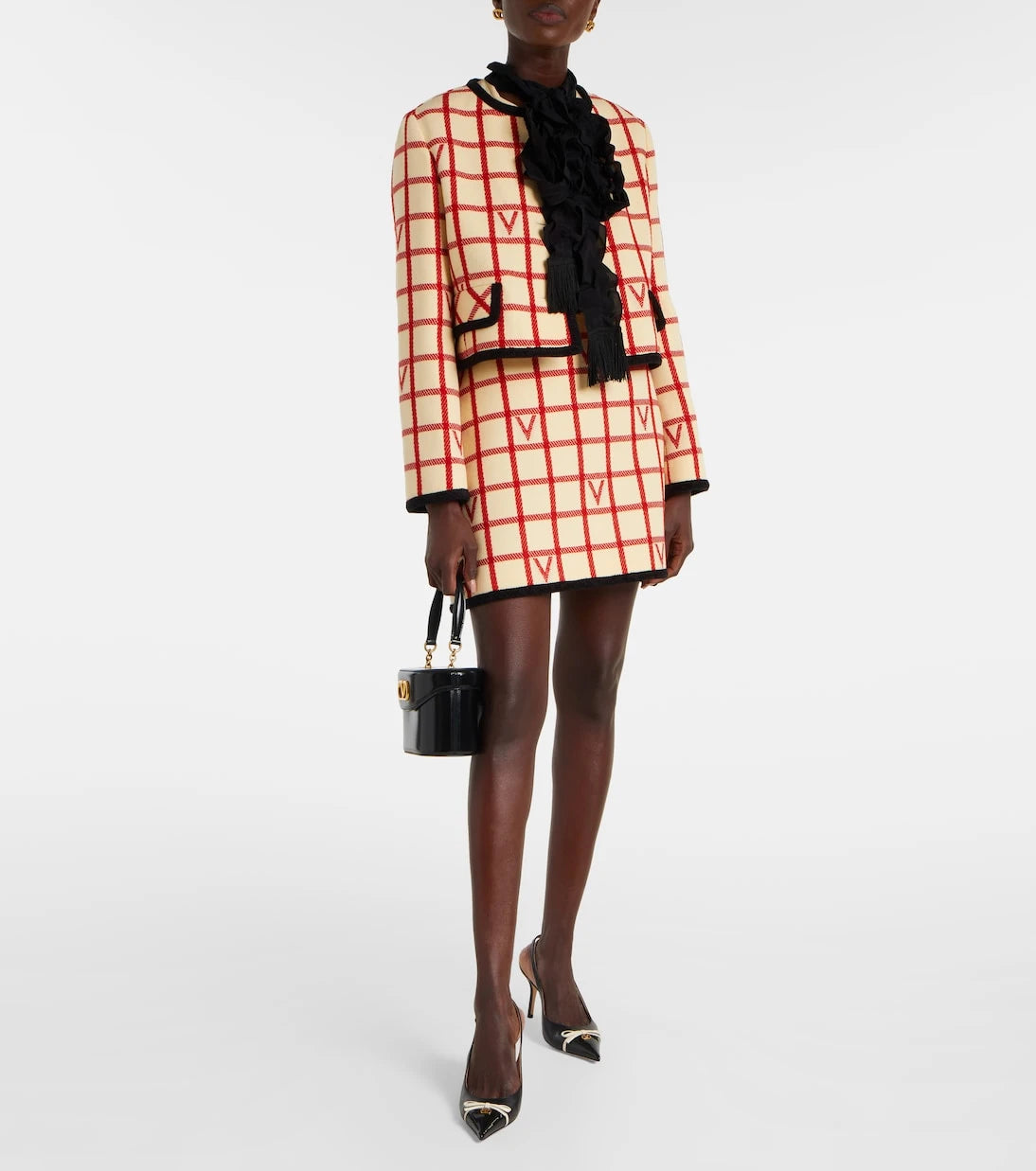 Valentino - VLogo checked wool and cotton jacket