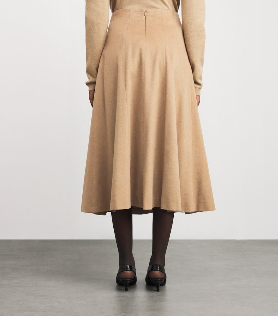 Beige Camel Wool Midi Skirt
