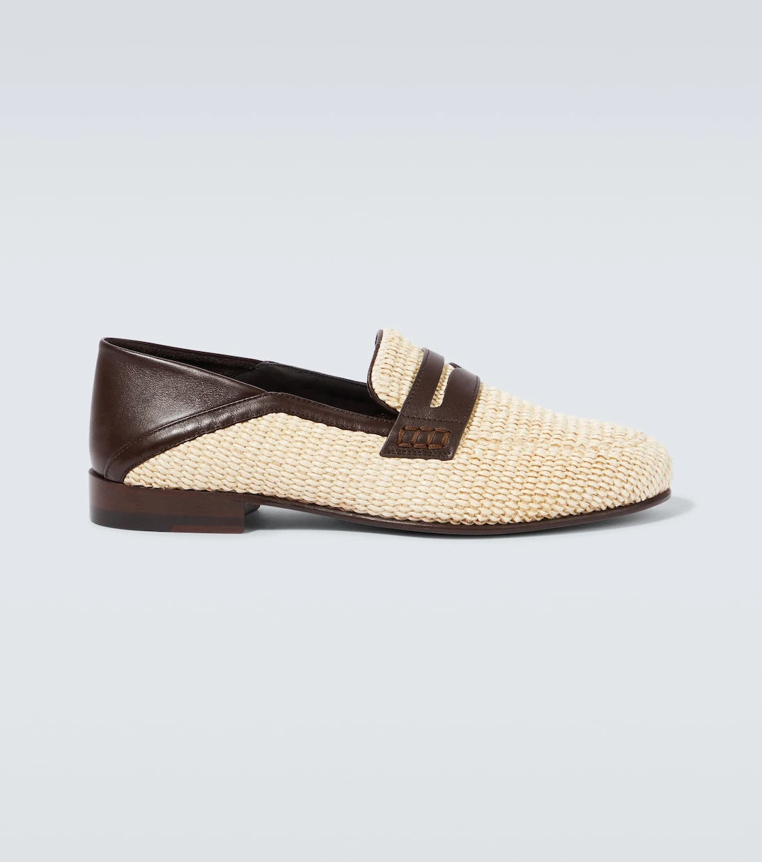 Manolo Blahnik - Padstow leather-trimmed raffia penny loafers
