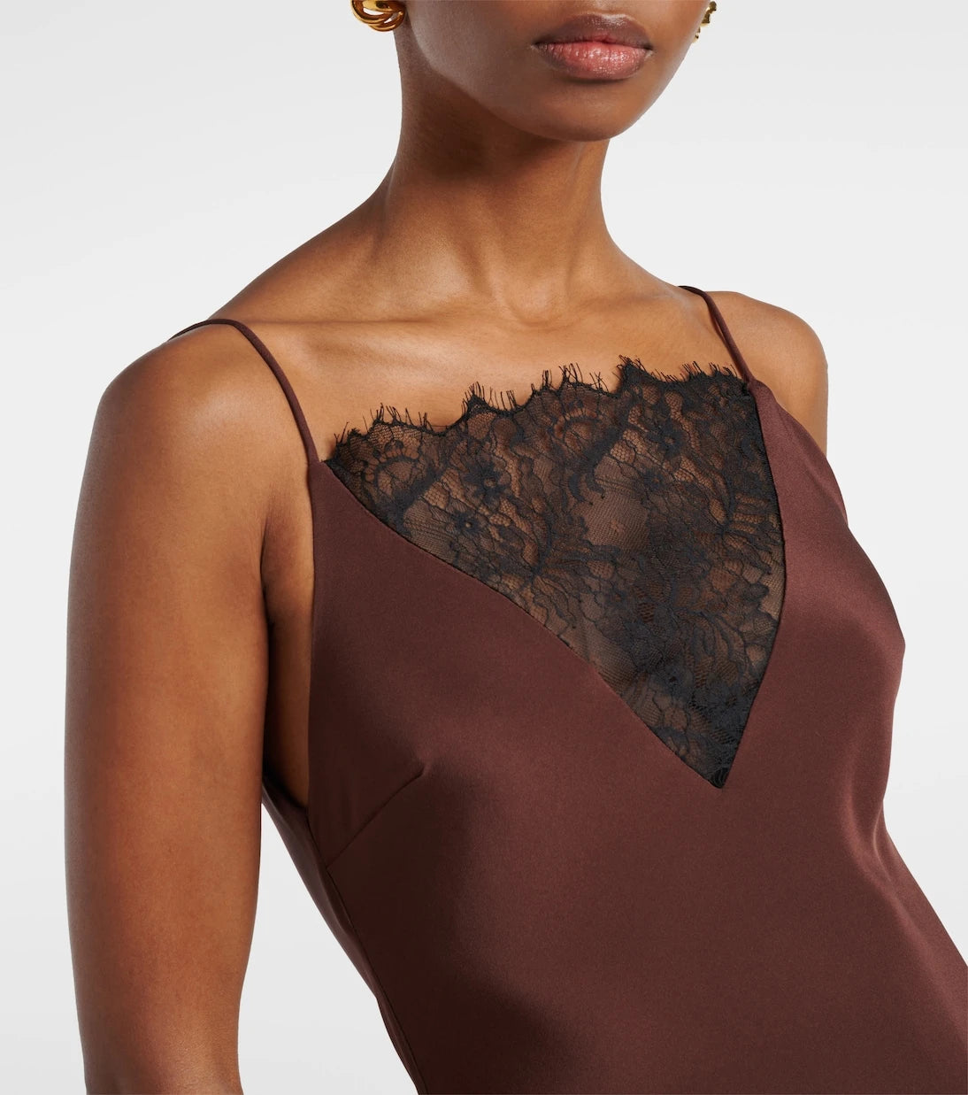 Roland Mouret - Lace-trimmed silk satin gown