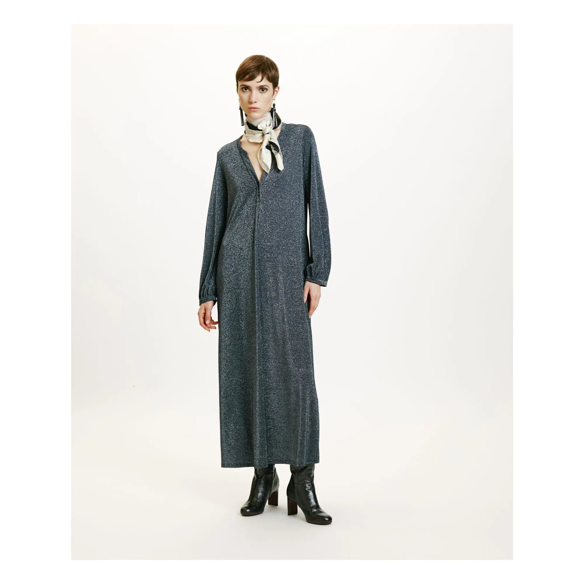 Momoni - Amede Metallic Dress | Silver grey