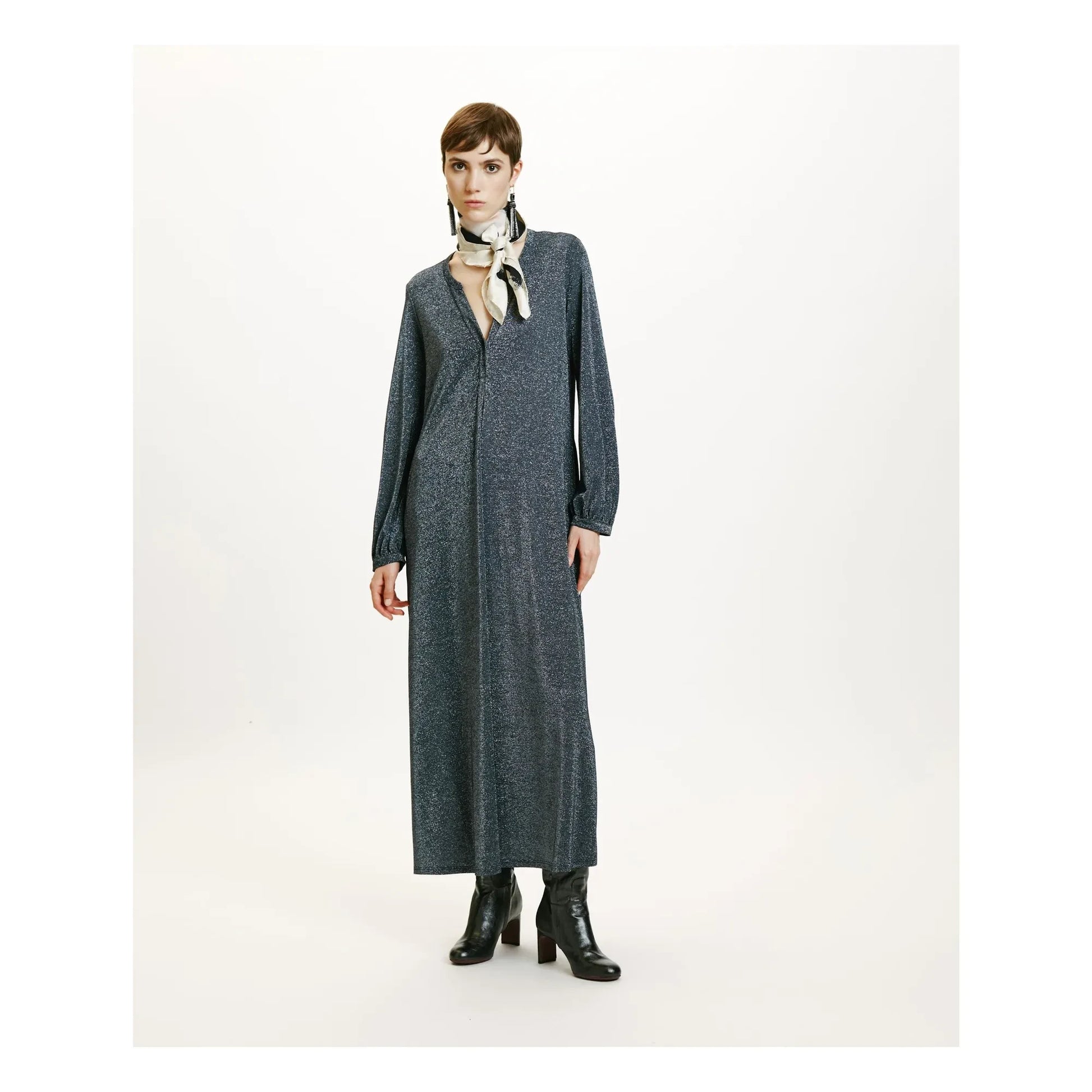 Momoni - Amede Metallic Dress | Silver grey
