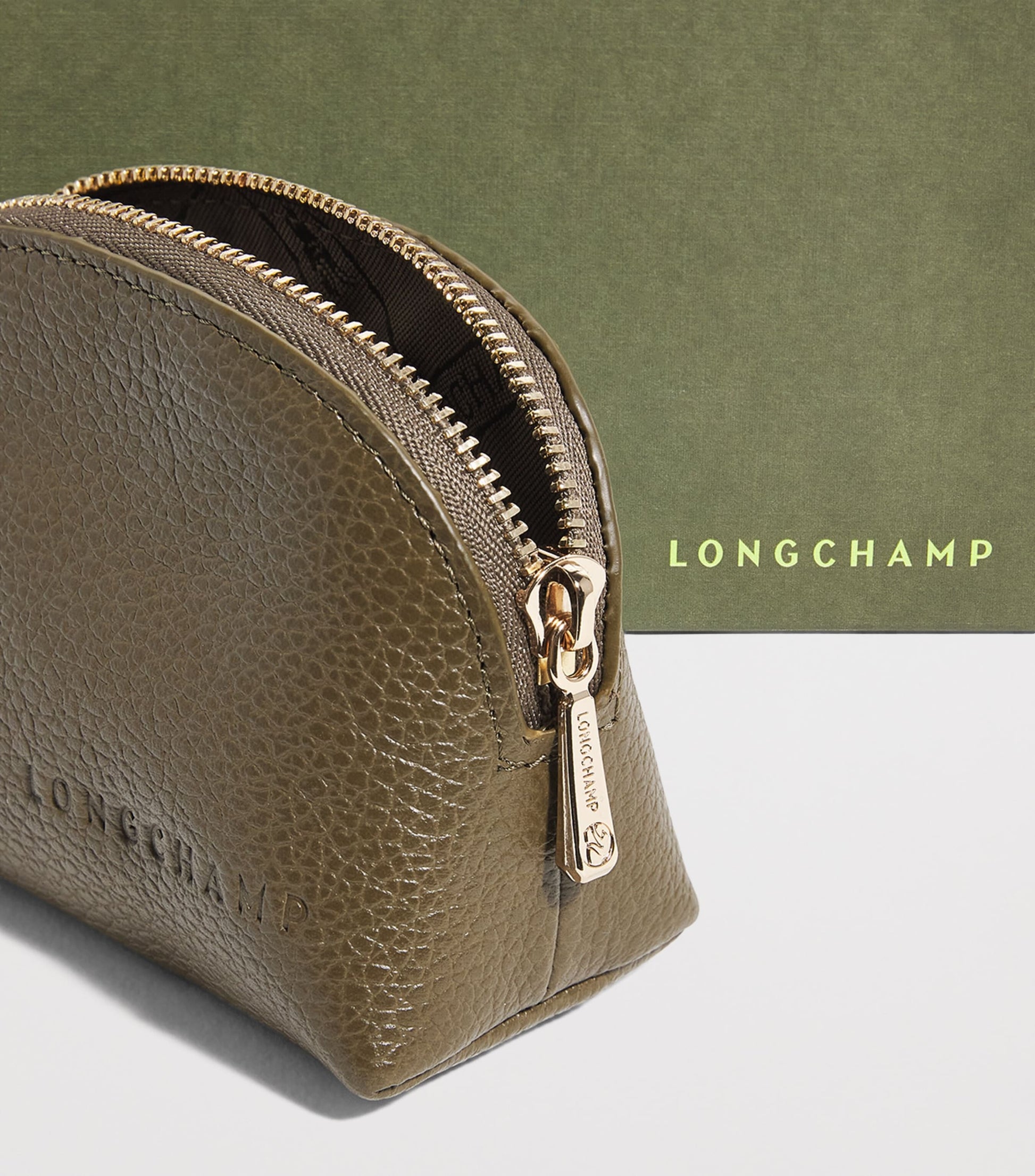 Longchamp Green Leather Le Foulonné Coin Purse