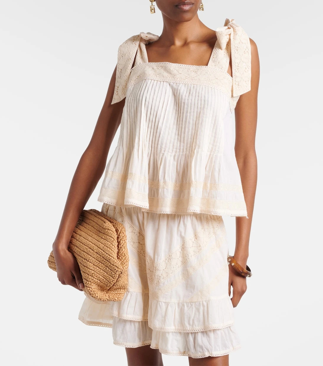 Juliet Dunn - Lace-trimmed cotton top
