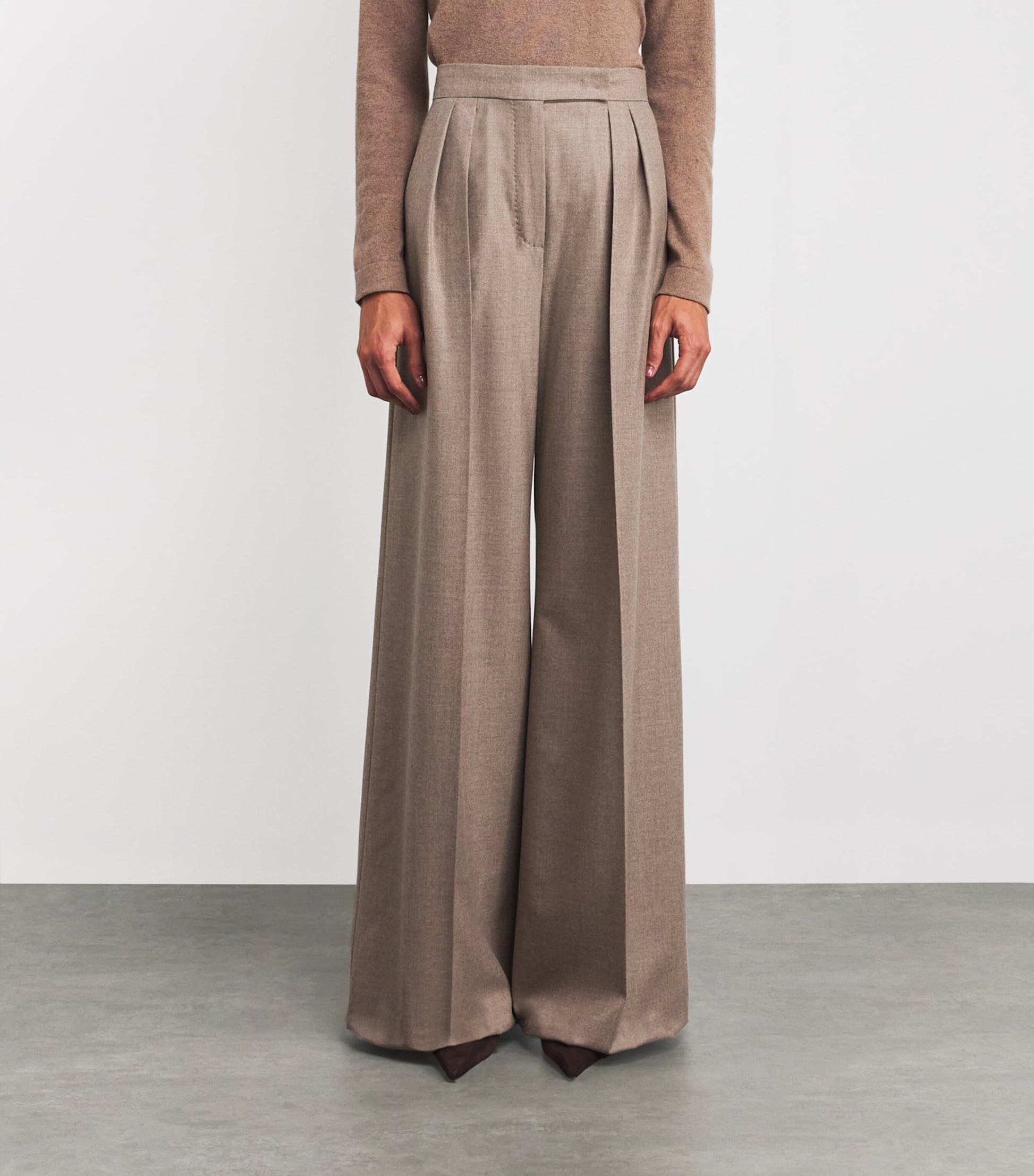 Max Mara Beige Stretch-Cashmere Wide-Leg Trousers