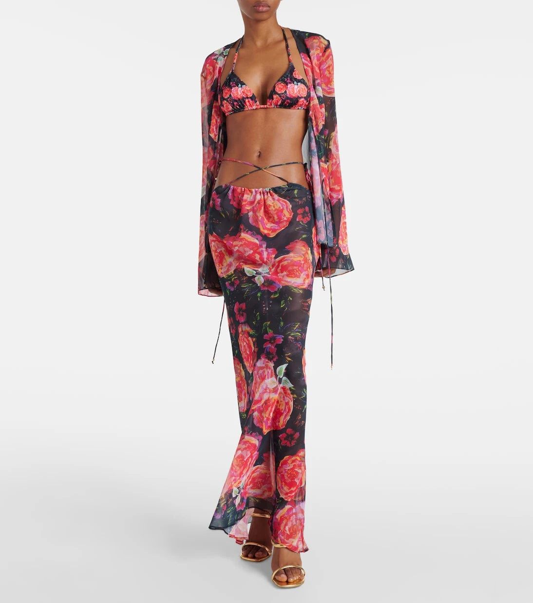 Bananhot - Floral chiffon beach cover-up
