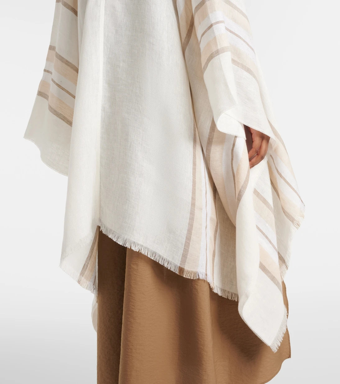 Brunello Cucinelli - Striped linen, cashmere, and silk poncho
