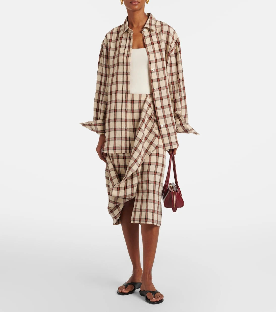 Róhe - Checked linen midi skirt