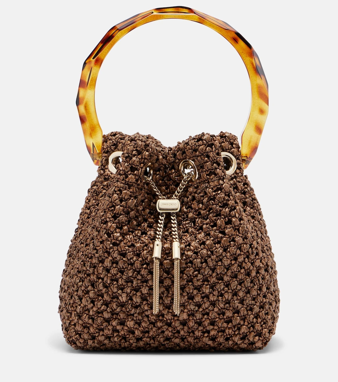 Jimmy Choo - Bon Bon Small raffia-effect bucket bag