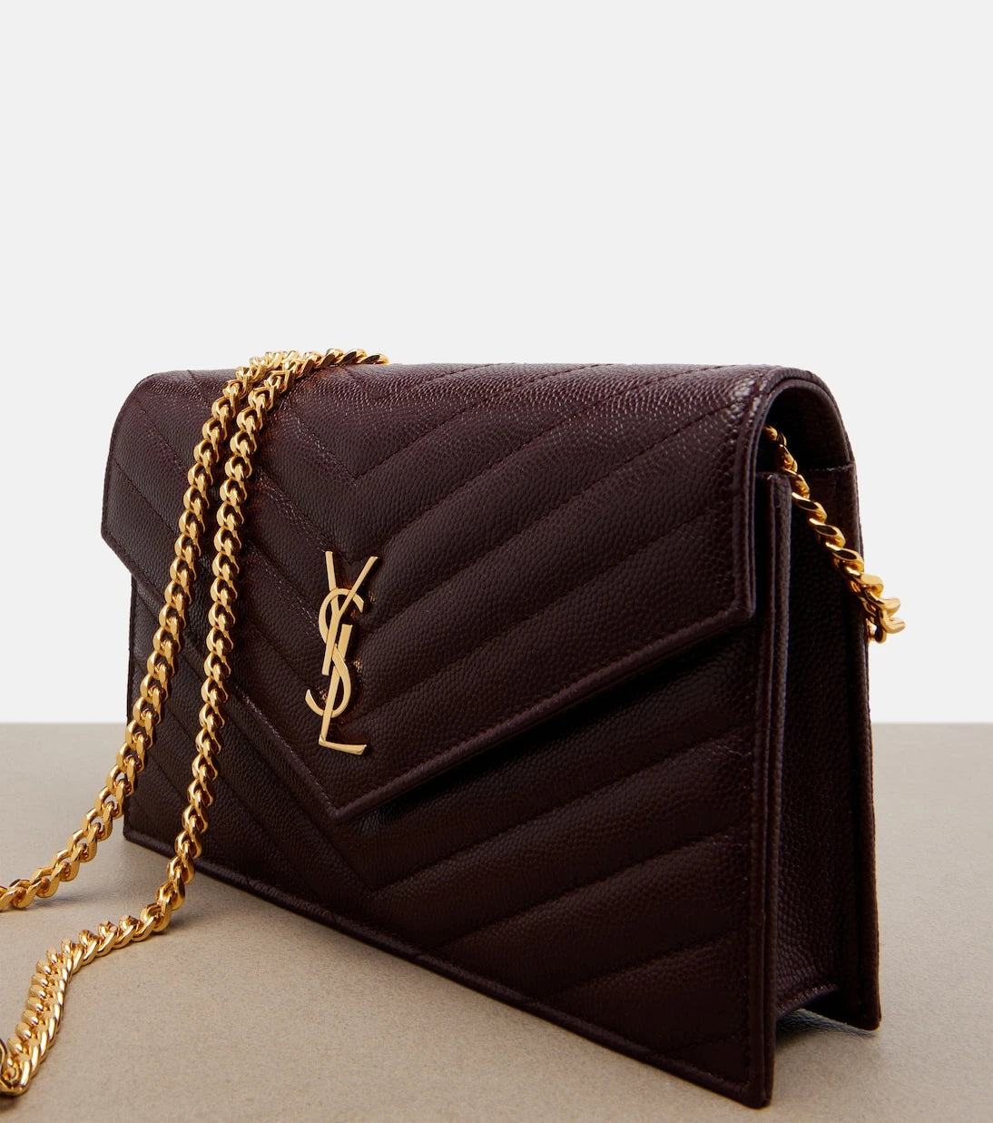 Saint Laurent - Cassandre embellished leather wallet on chain