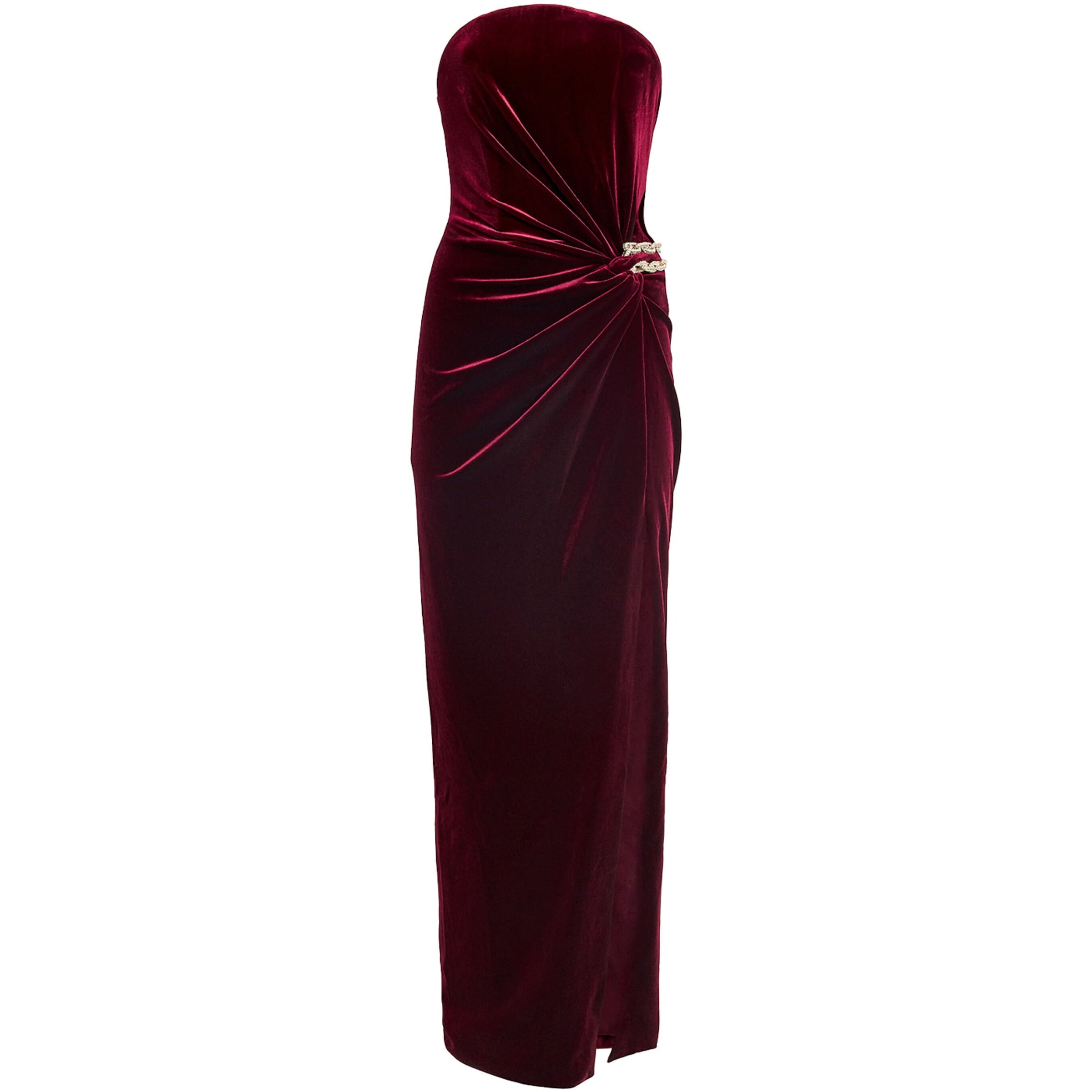 Self-Portrait Burgundy Velvet Strapless Maxi Dress