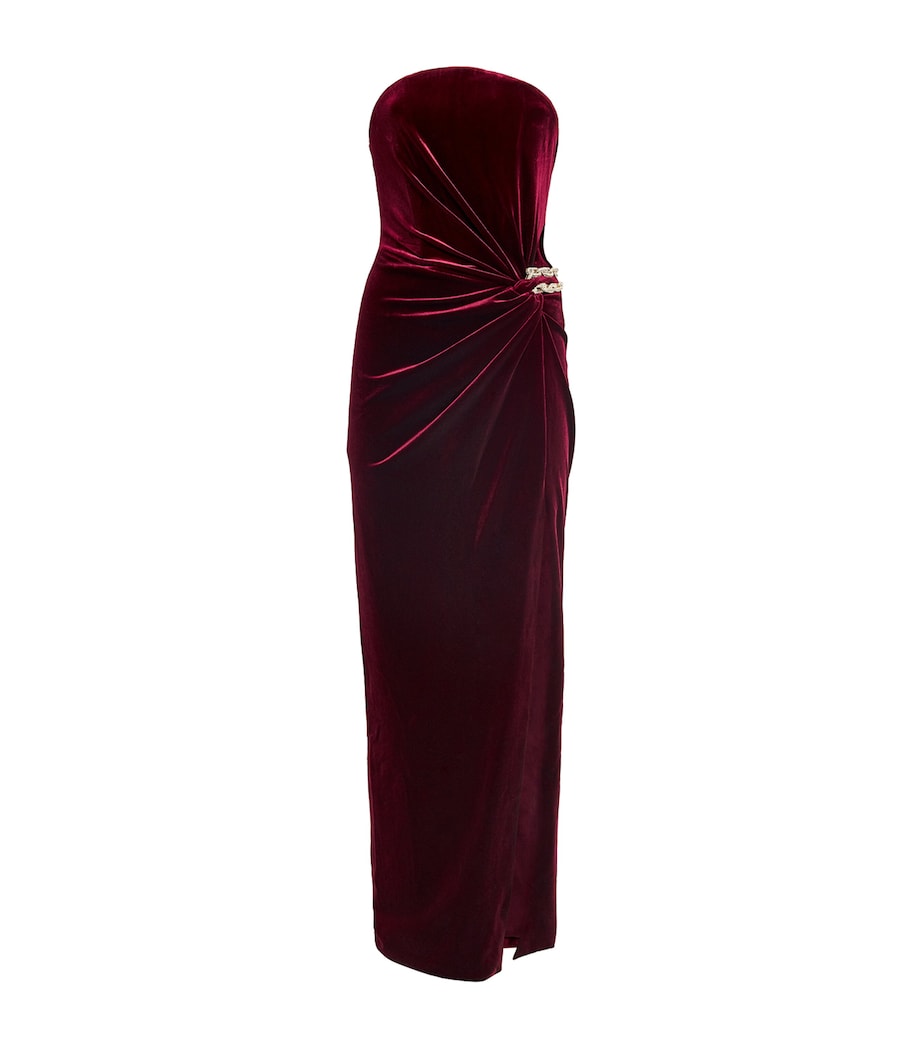 Self-Portrait Burgundy Velvet Strapless Maxi Dress