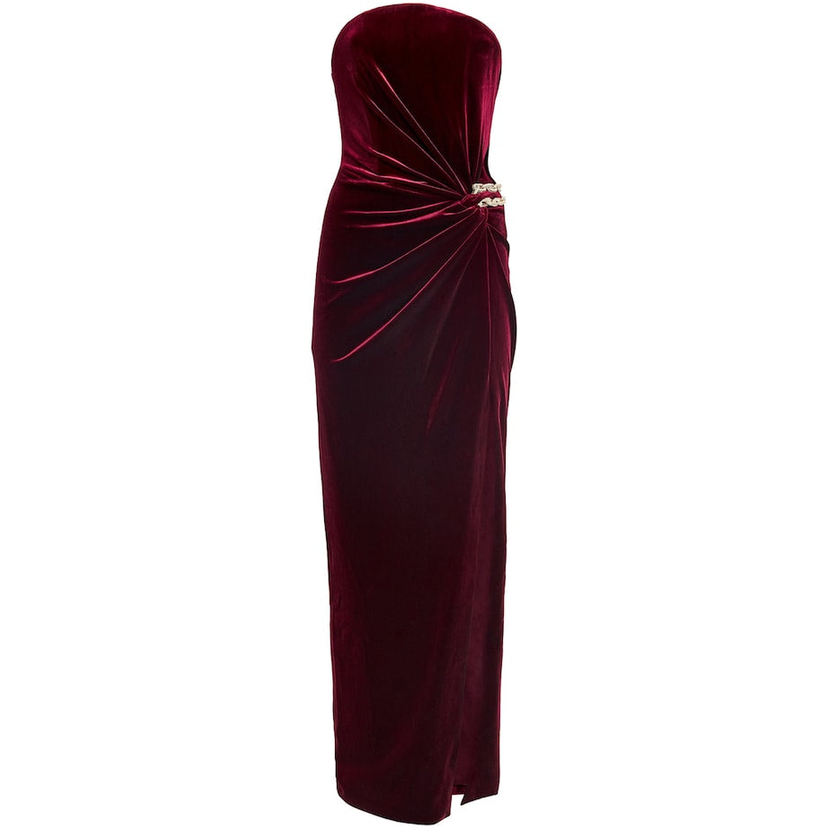 Self-Portrait Burgundy Velvet Strapless Maxi Dress