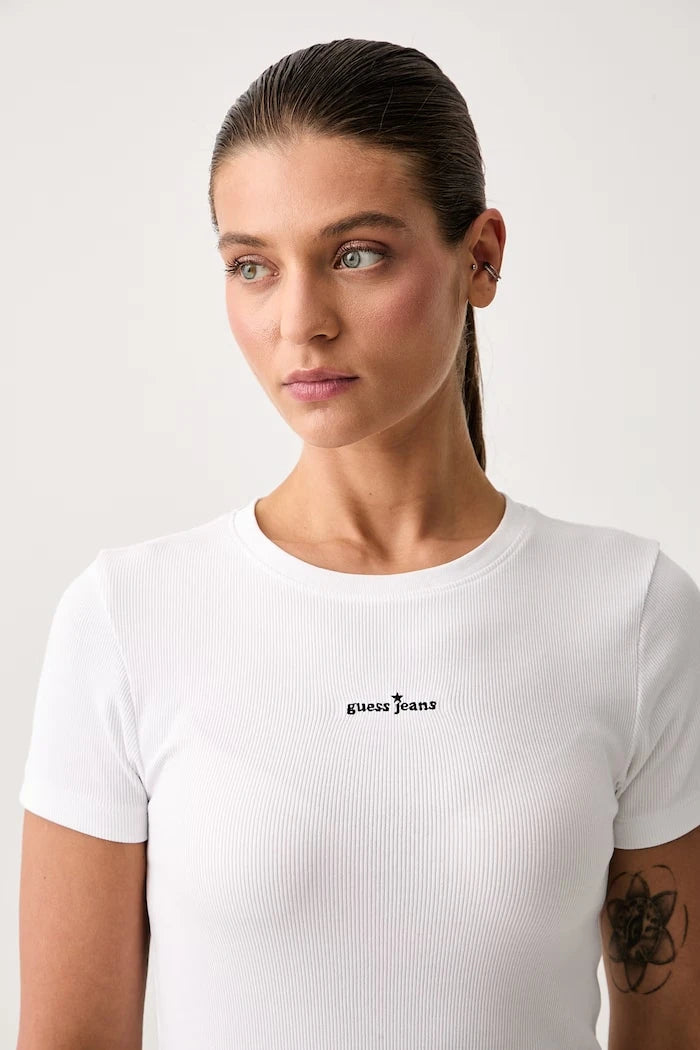 Guess Jeans pamuk ve elastanlı kadın tişörtü