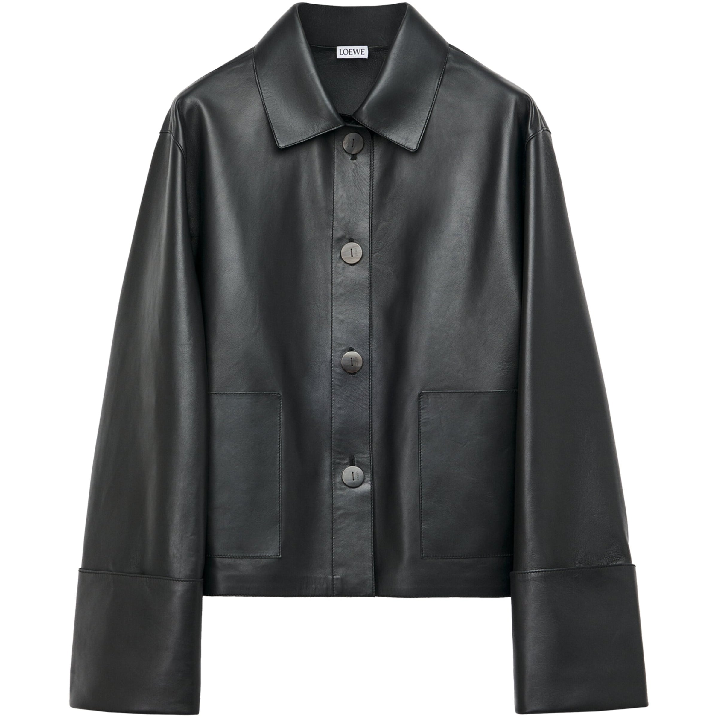 LOEWE Black Leather Collared Jacket