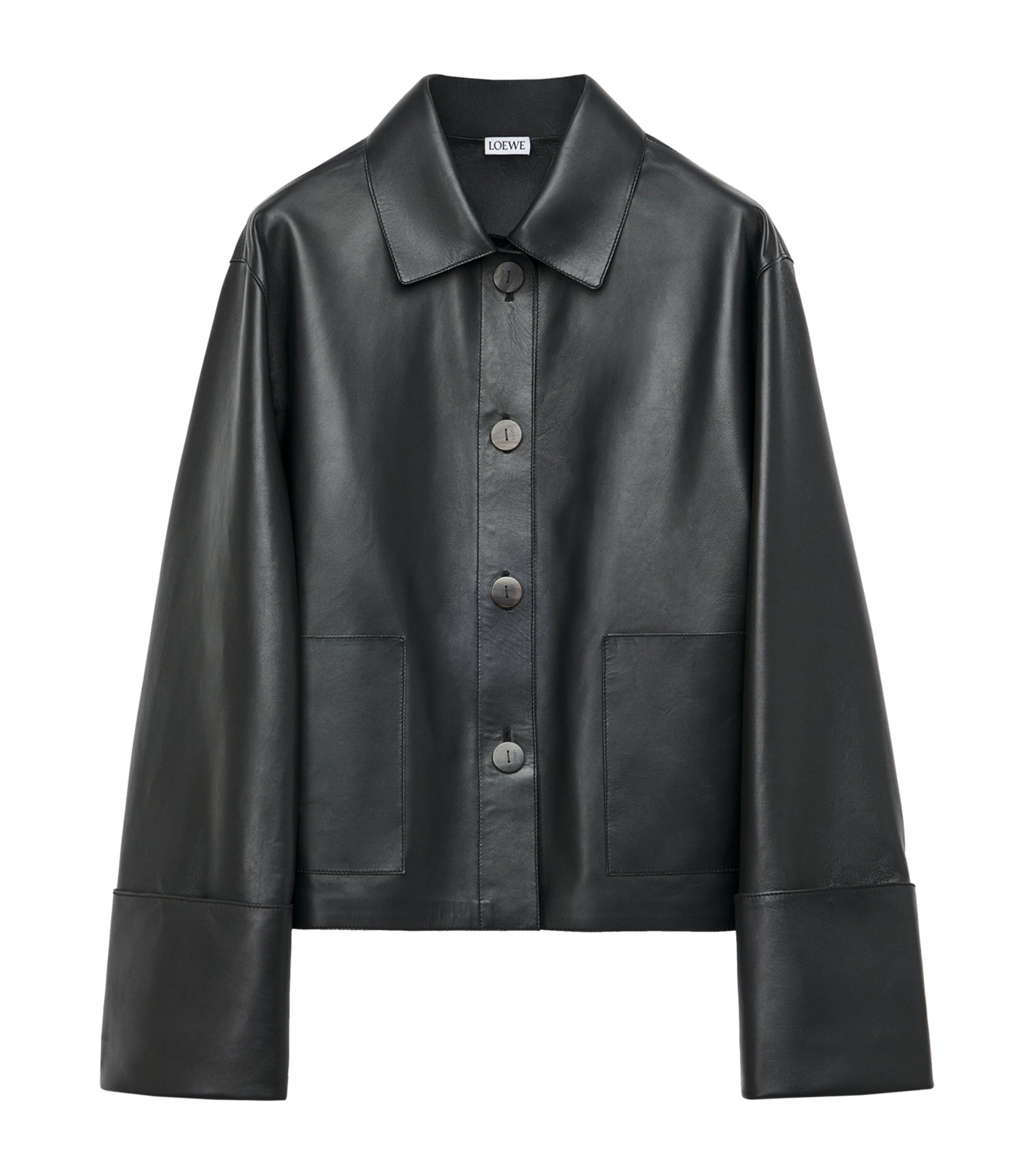 LOEWE Black Leather Collared Jacket
