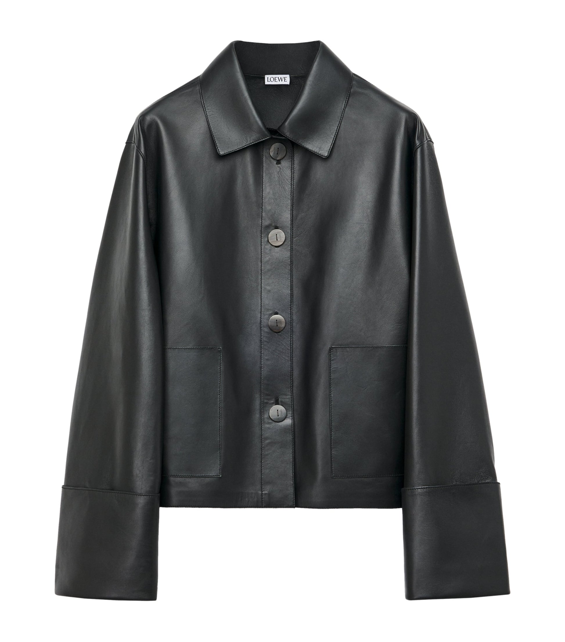 LOEWE Black Leather Collared Jacket