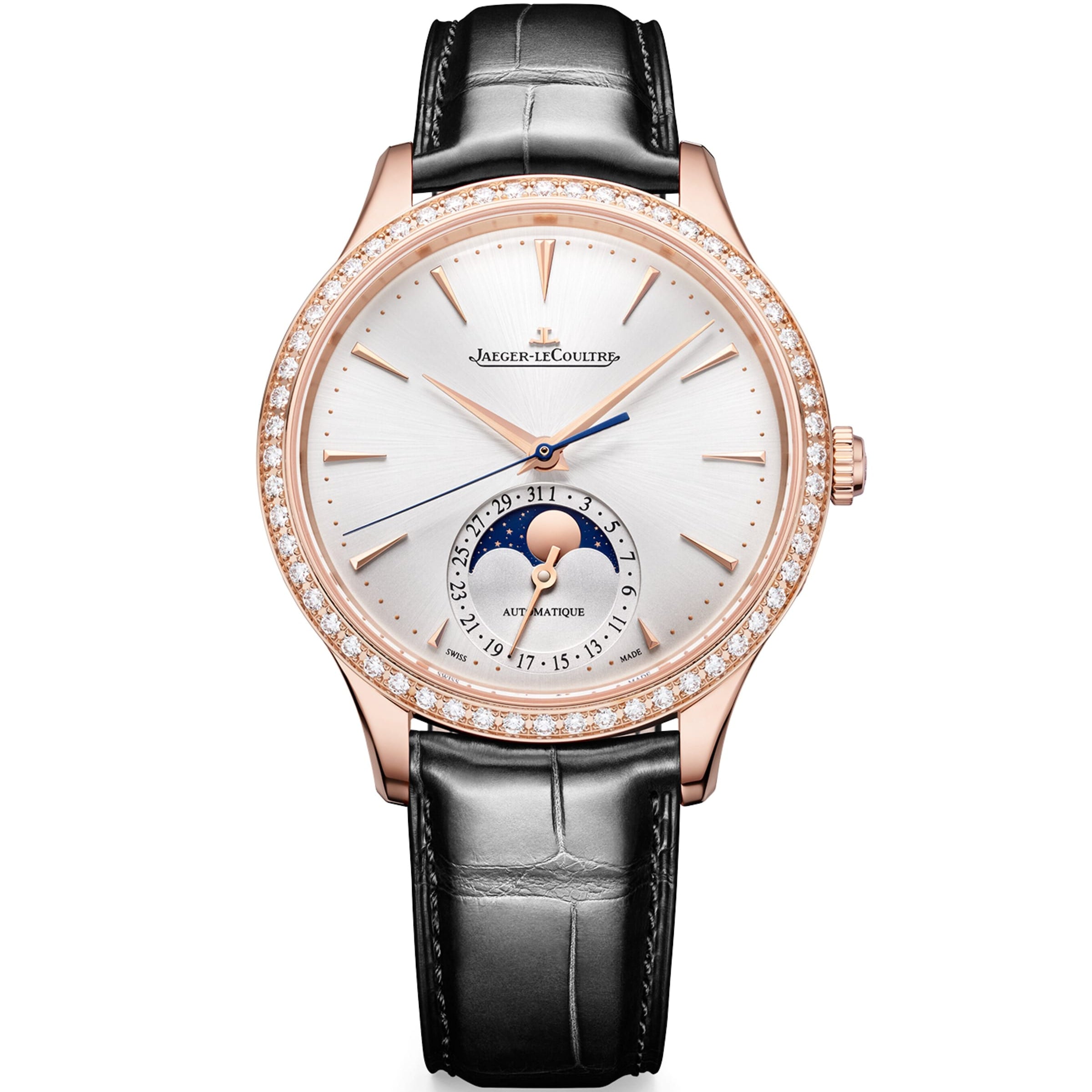 Jaeger-LeCoultre Rose Gold and Diamond Master Ultra Thin Moon Watch 36mm