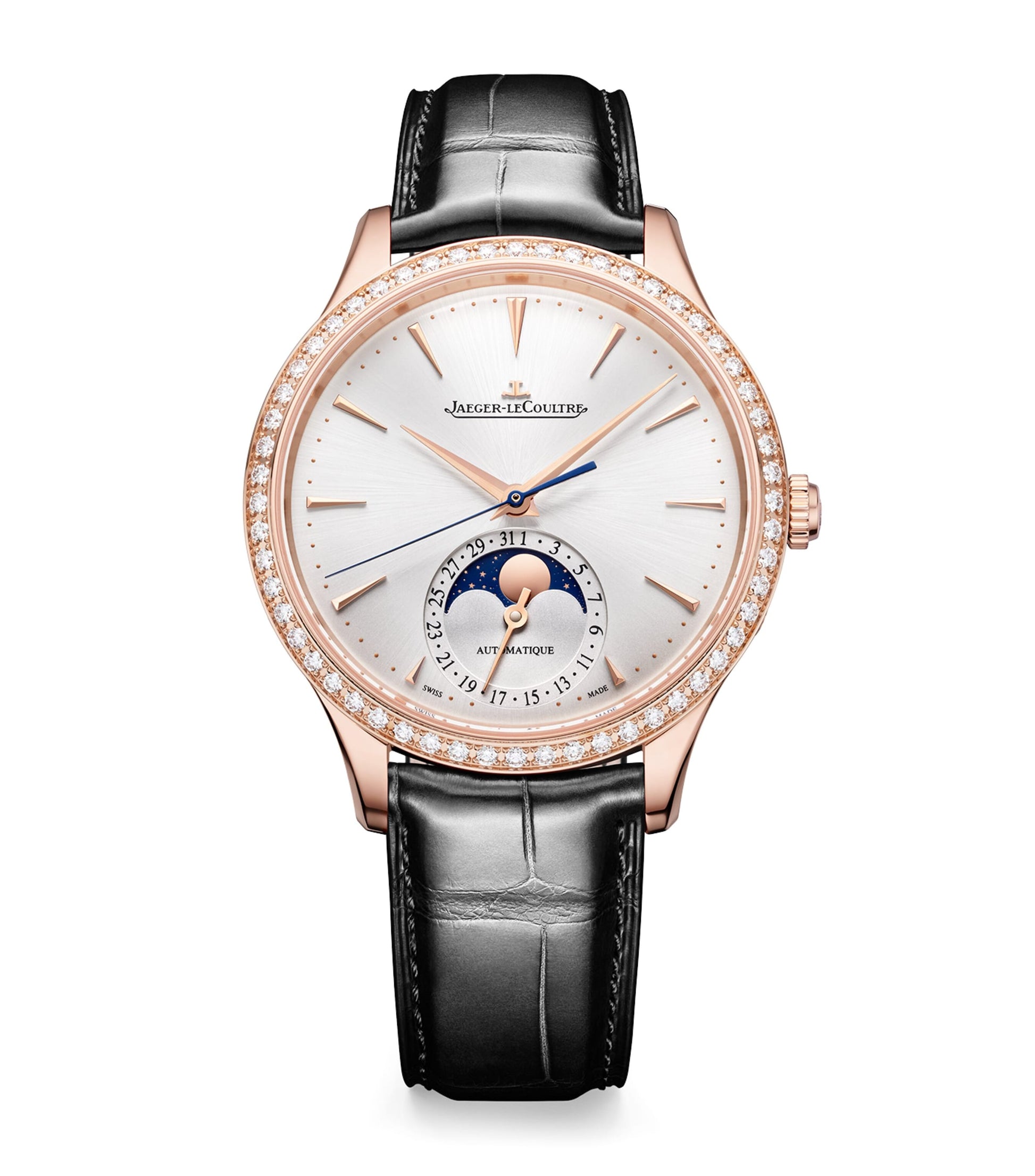 Jaeger-LeCoultre Rose Gold and Diamond Master Ultra Thin Moon Watch 36mm