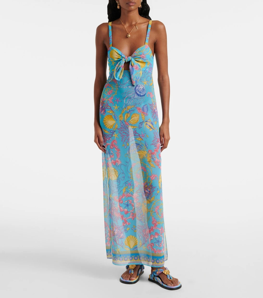 Versace - Printed cutout semi-sheer maxi dress