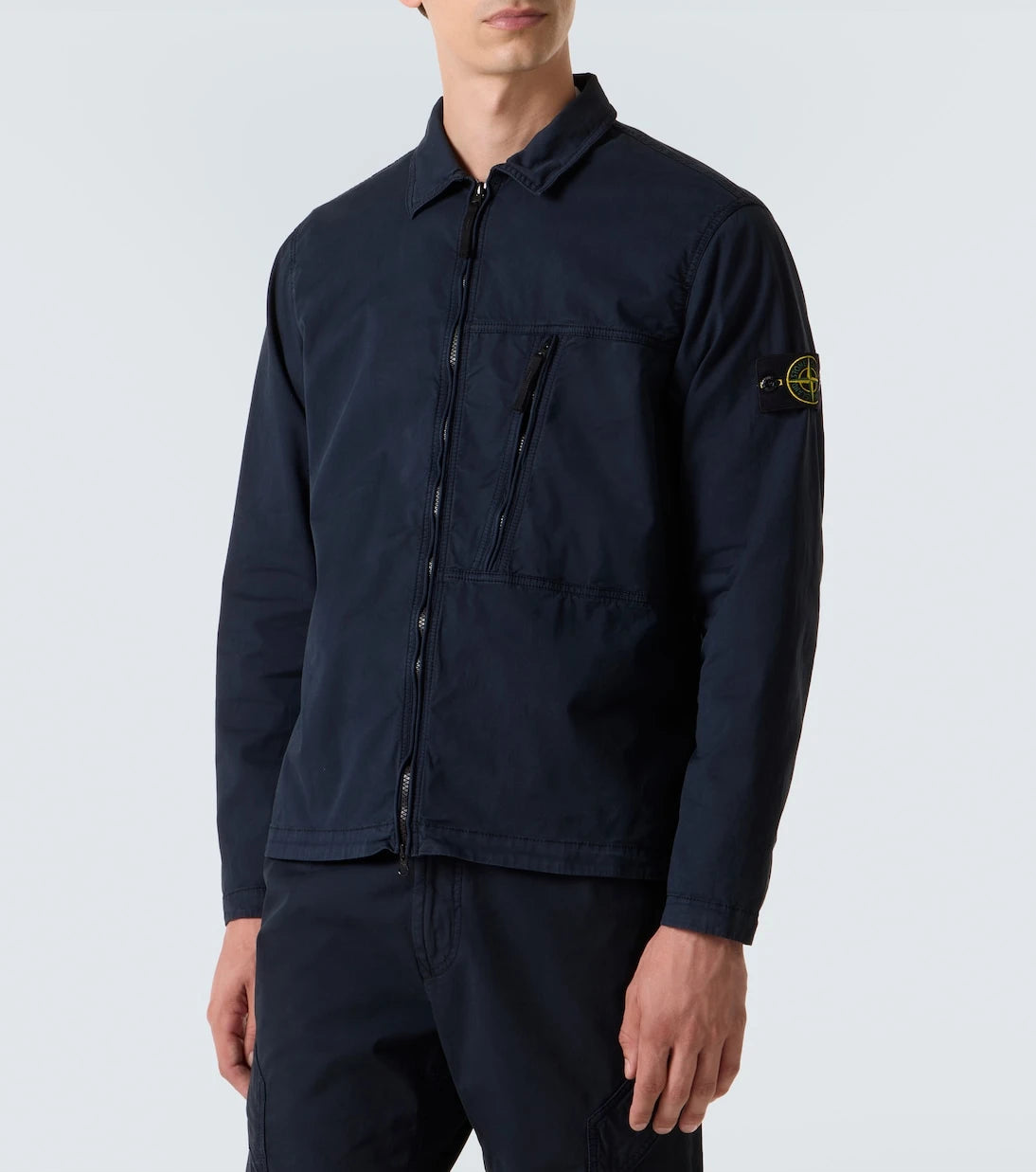 Stone Island - قميص علوي بسحاب من مزيج القطن والتويل