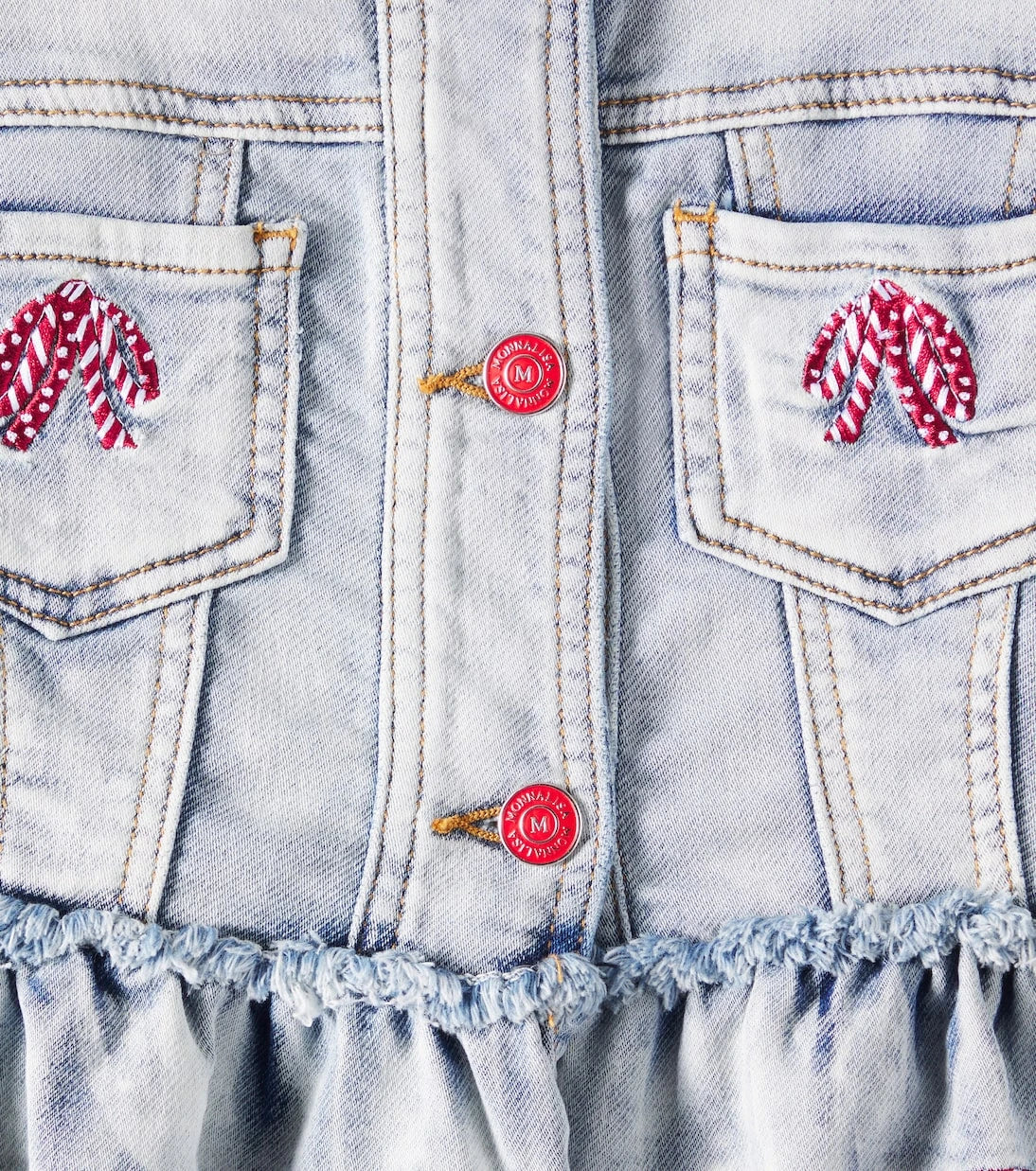 Monnalisa - Fırfırlı dantel detaylı denim ceket