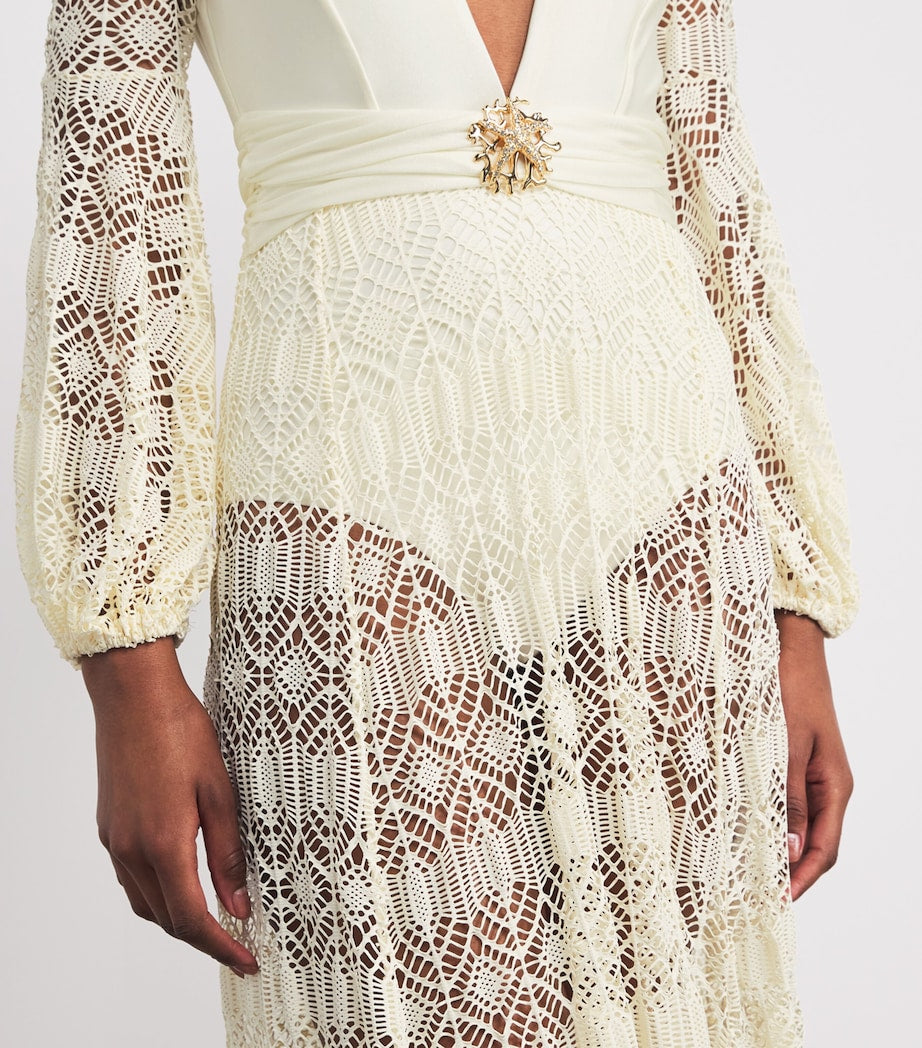 White Crocheted Embellished Maxi Dress