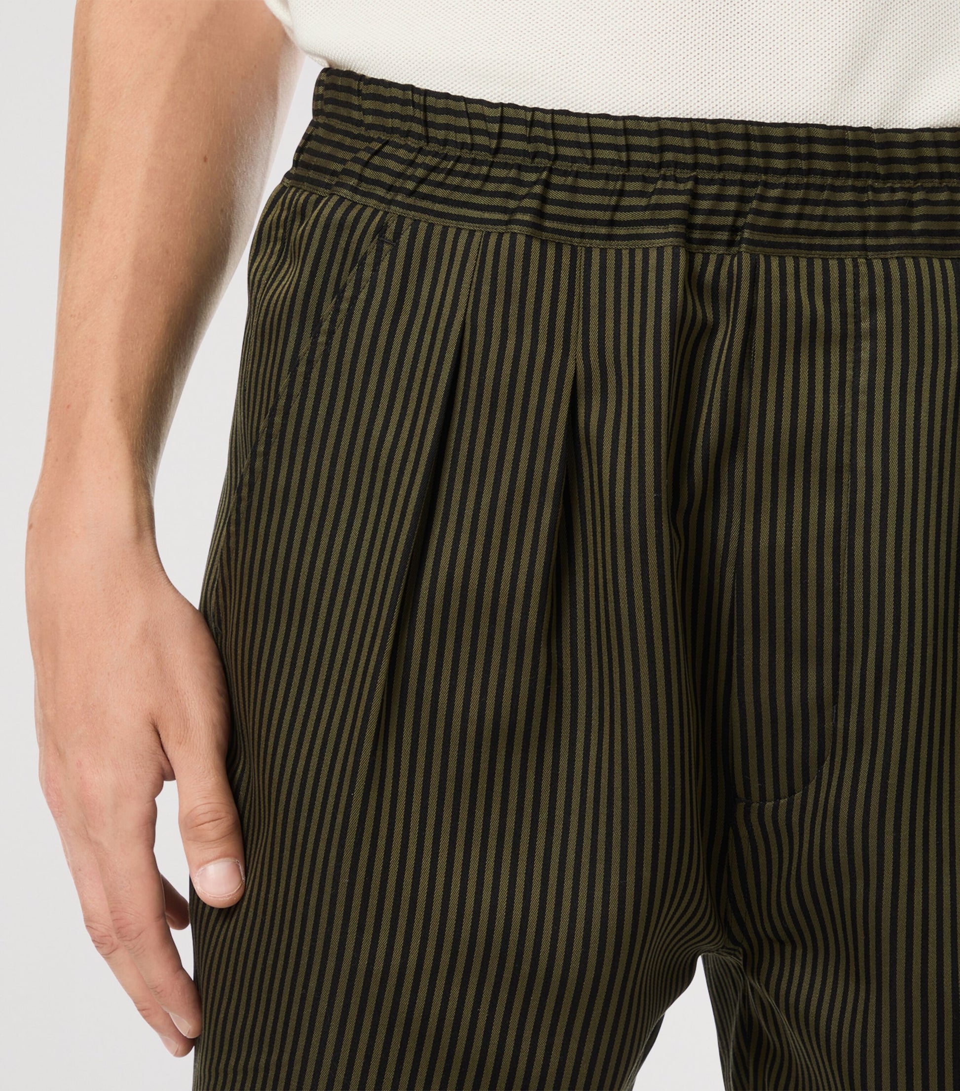 Cotton-Silk Stripe Tailored Trousers