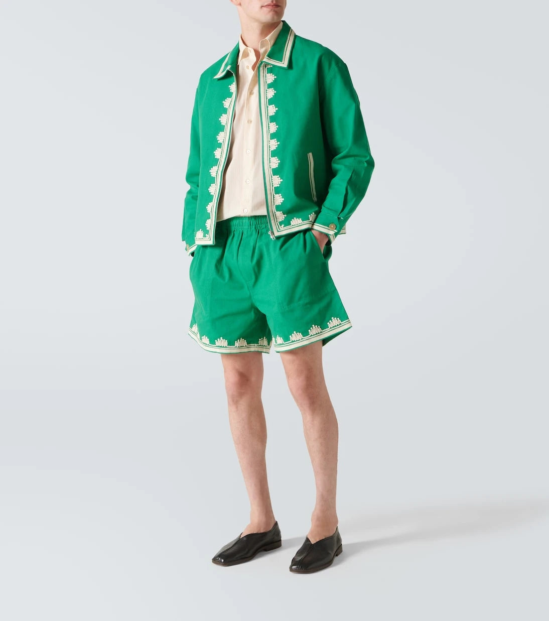 Bode - Ripple embroidered cotton shorts