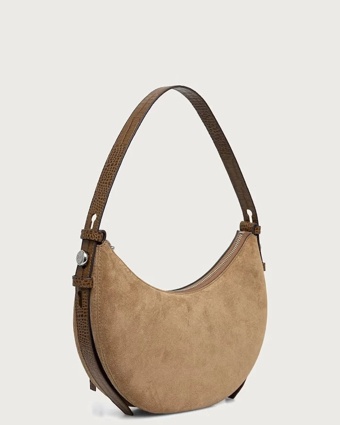 Tory Burch Romy Half Moon süet kadın crossbody çanta