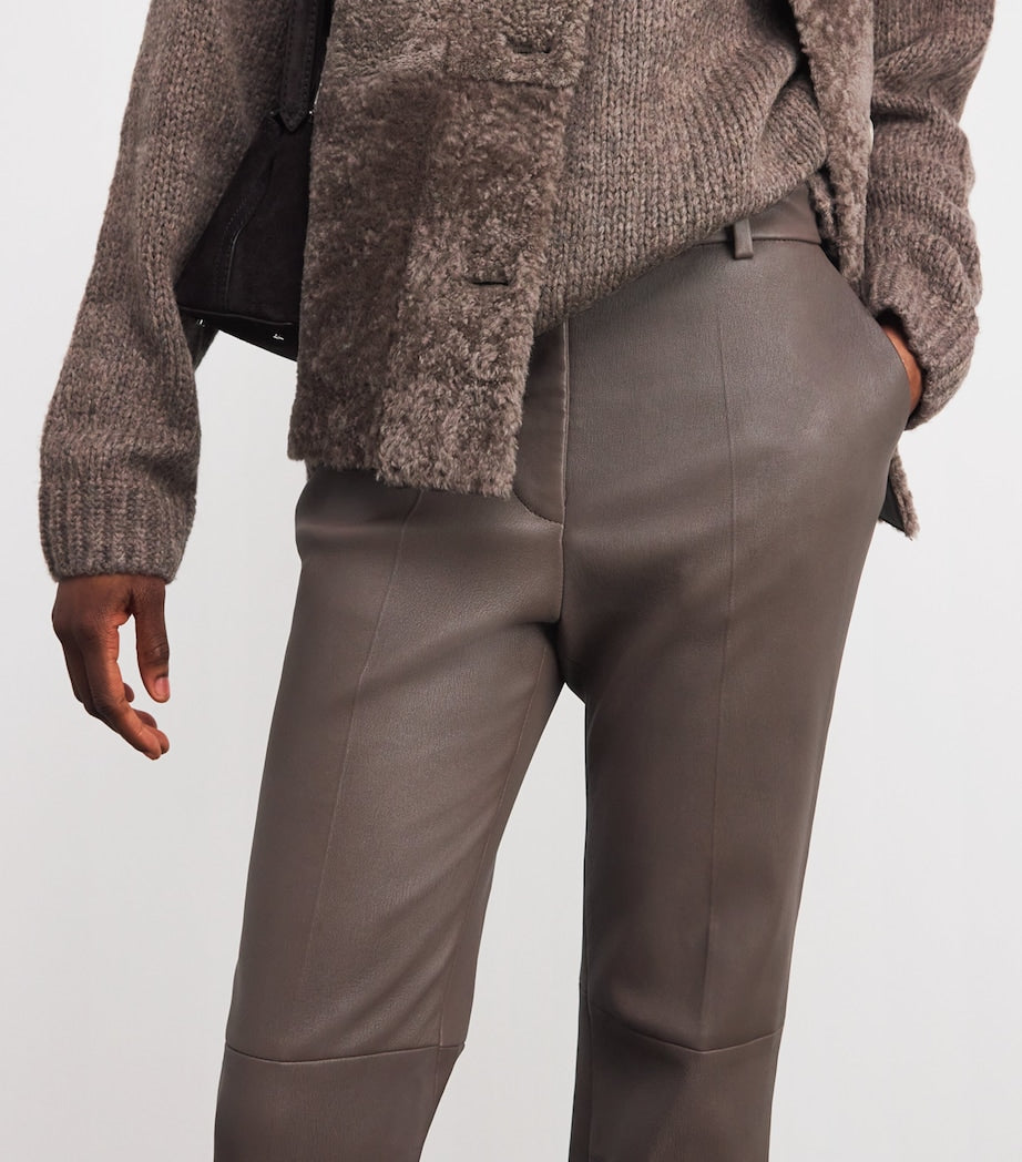 Leather Tafira Flared Trousers MUSHROOM