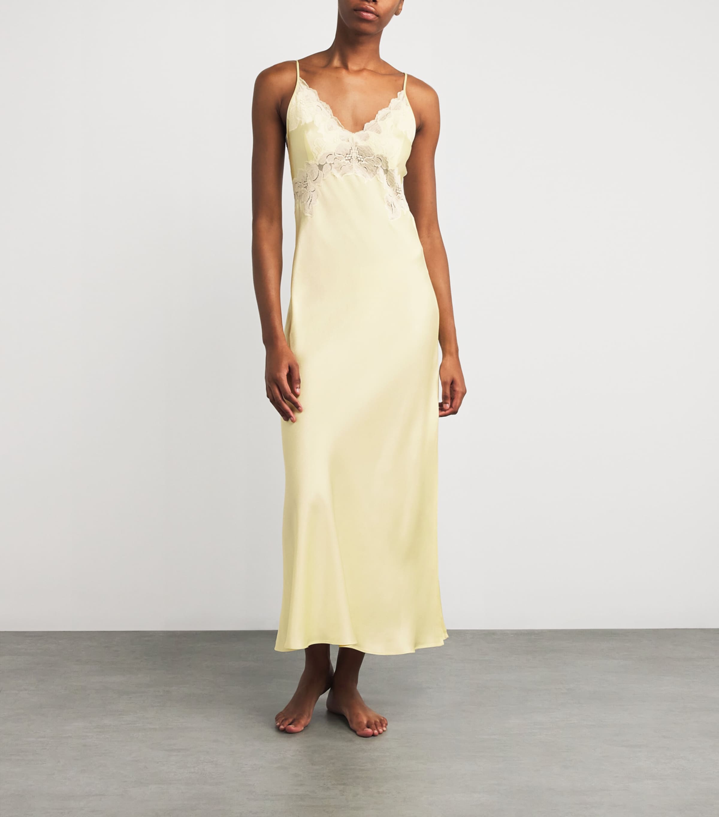 Bocan Yellow Satin Lace-Trim Caroline Nightdress
