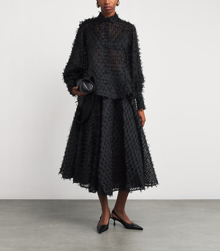 Palmer//Harding Black Organza Gentle Collide Midi Skirt
