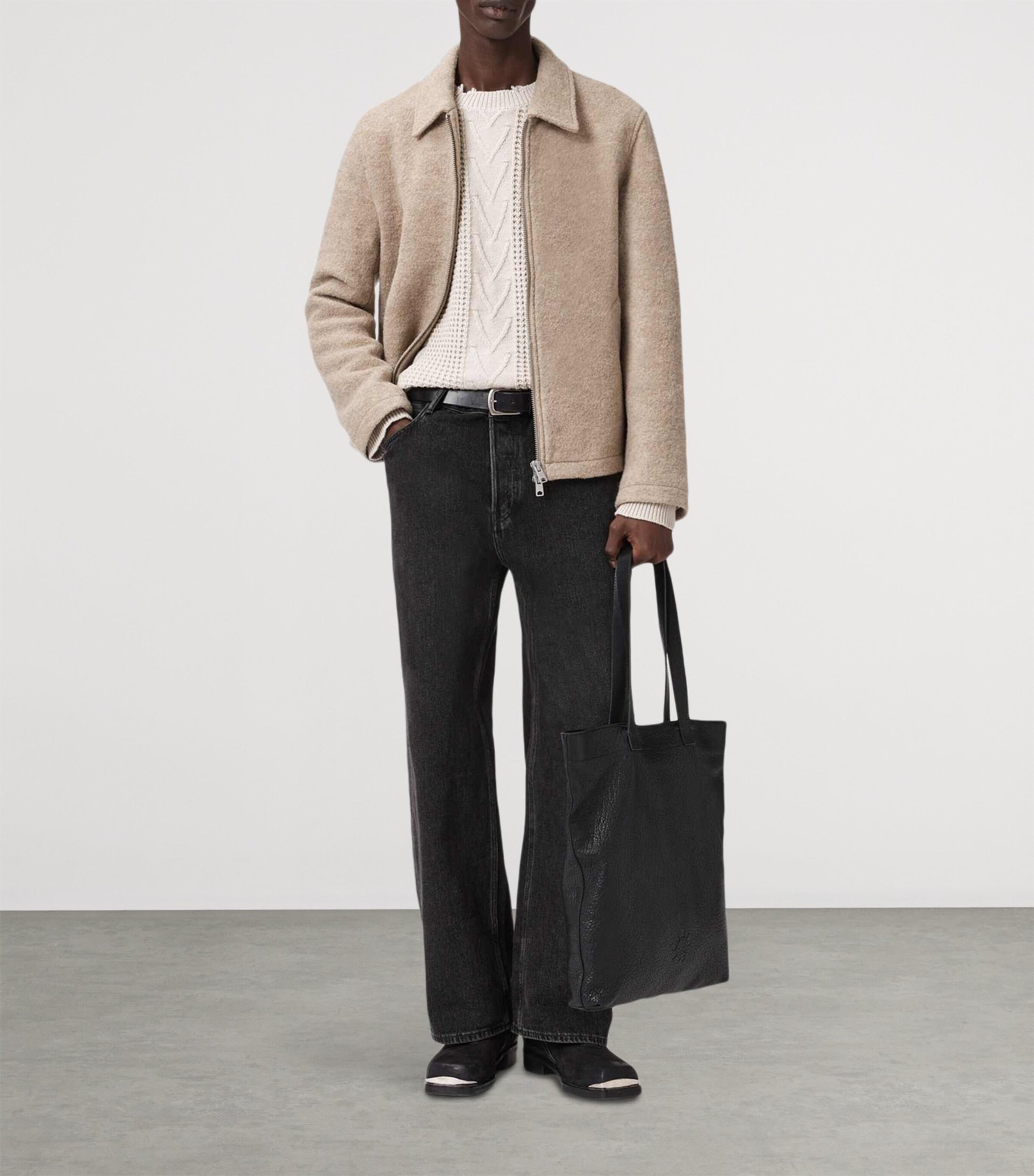 White Wool-Organic Cotton Tenter Sweater