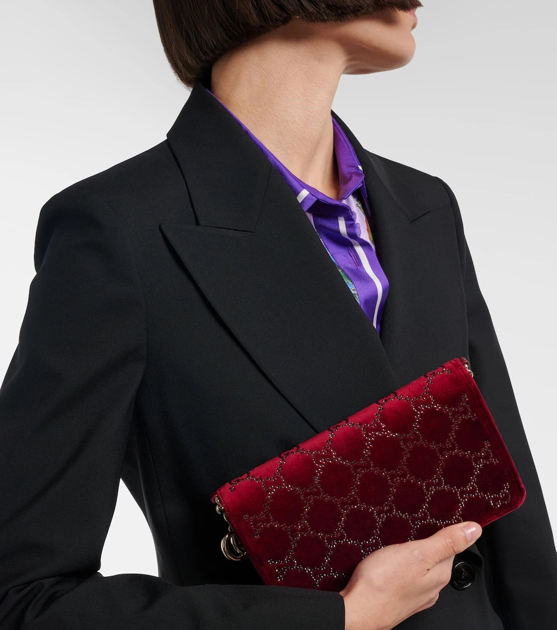 Gucci - GG Crystal velvet wallet on chain