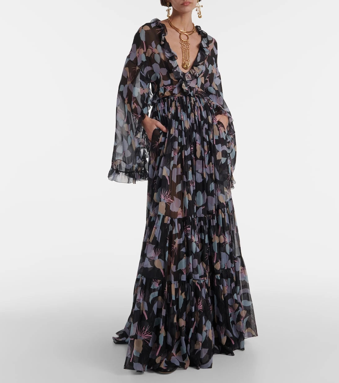 Chloé - Floral pleated silk maxi skirt