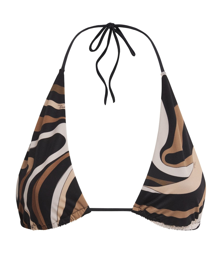 Brown Marmo Print Triangle Bikini Top