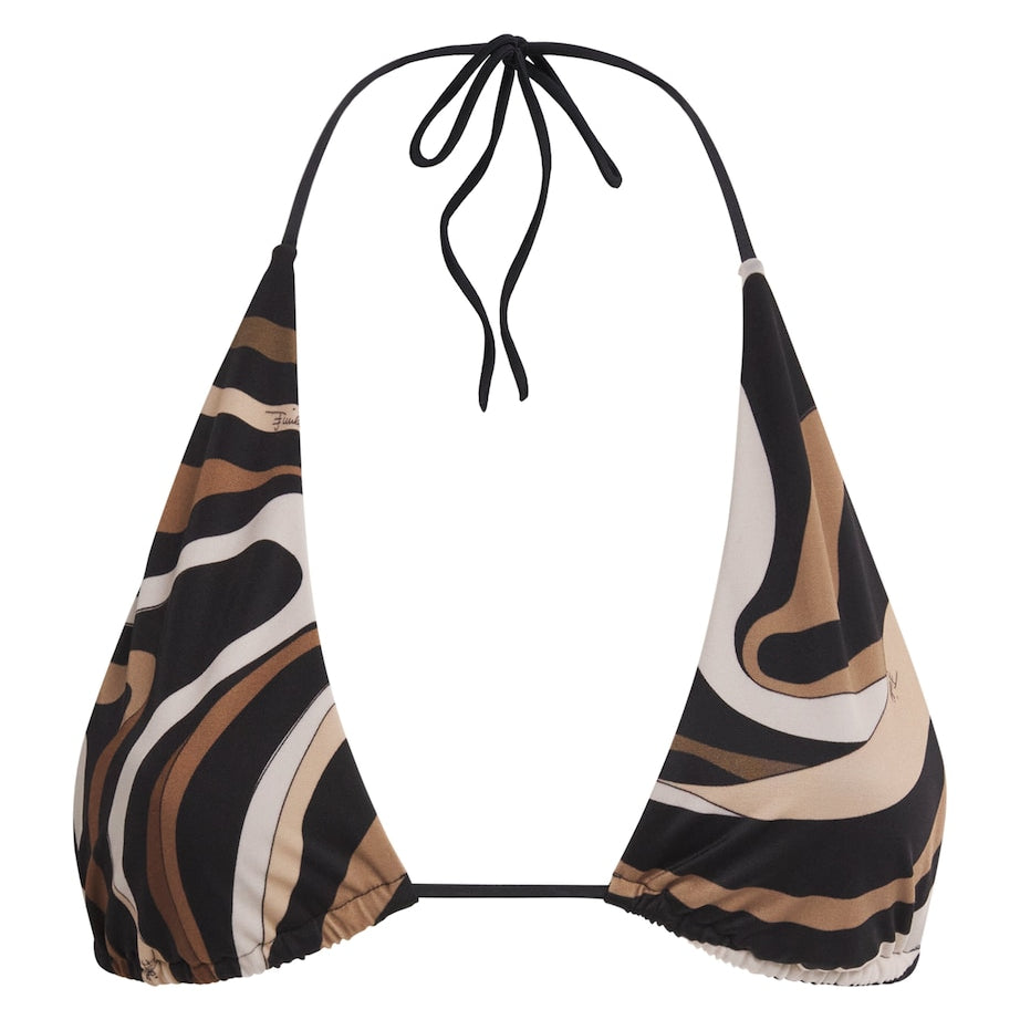Brown Marmo Print Triangle Bikini Top