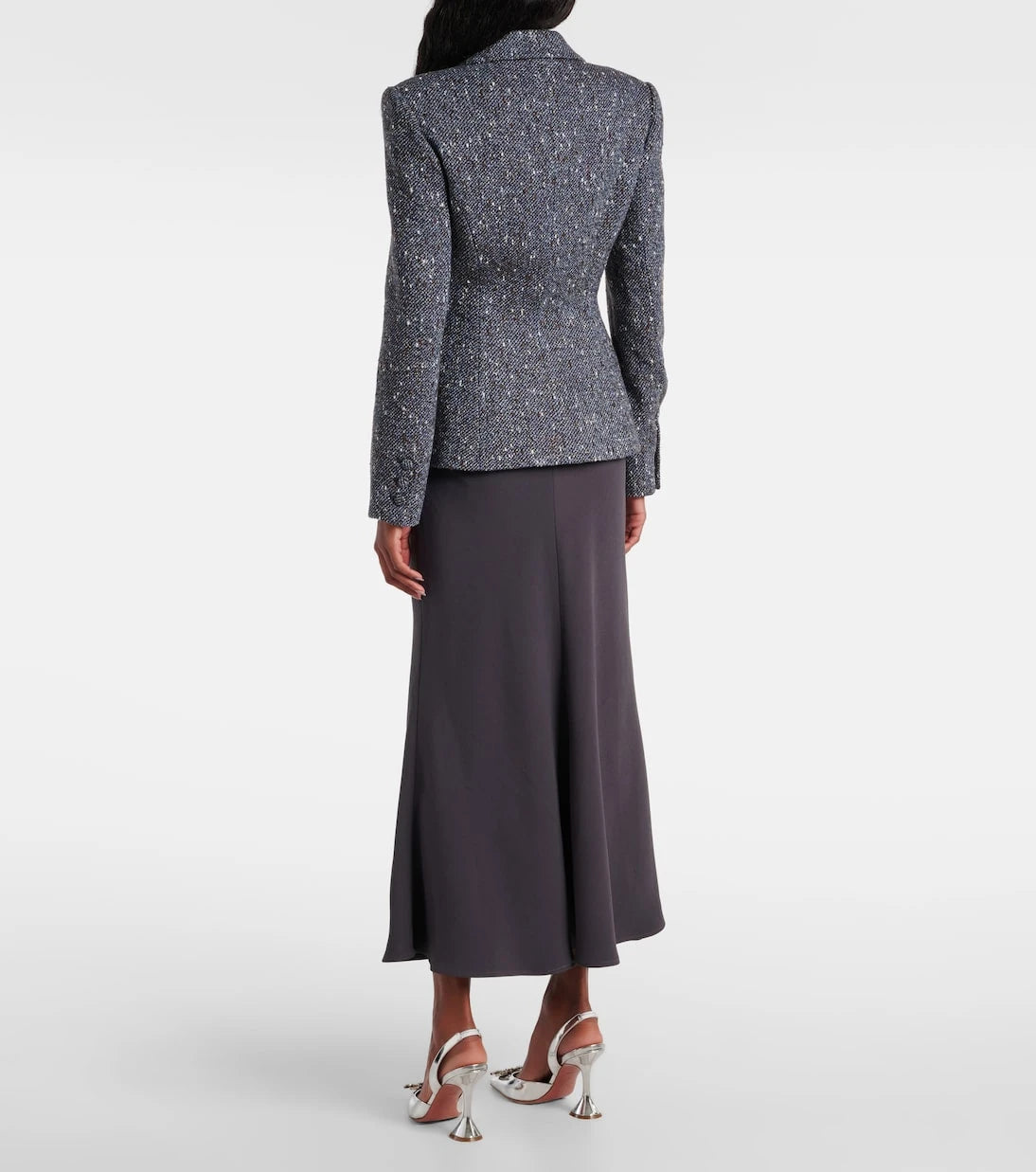 Self-Portrait - Bouclé and crêpe midi dress