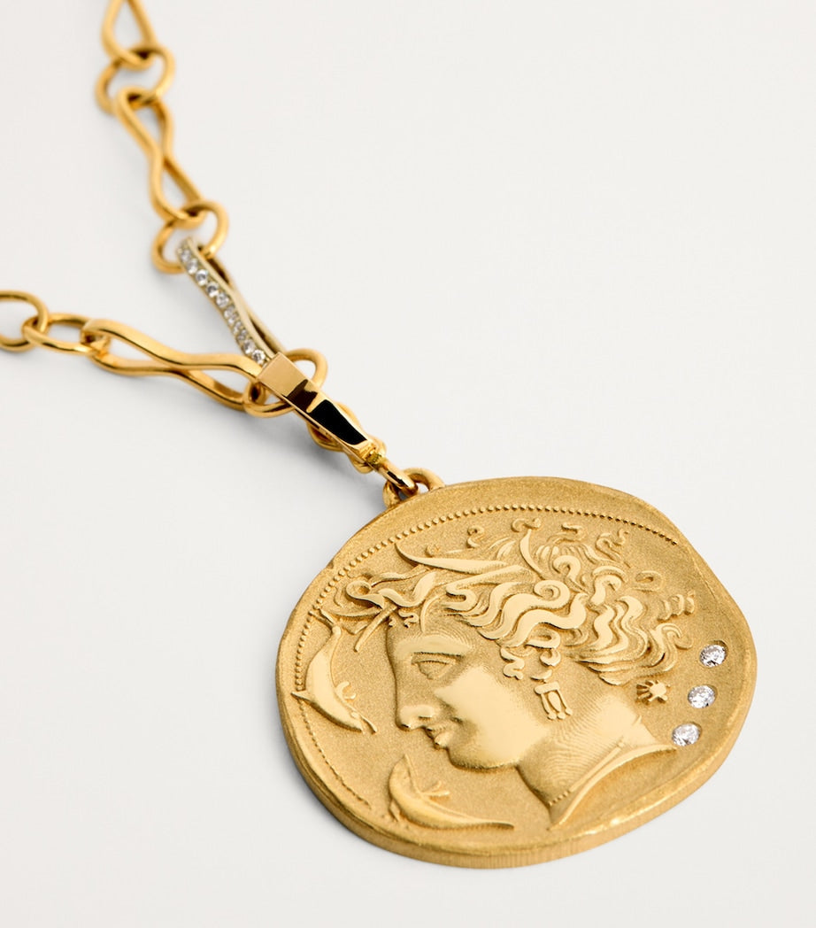 Azlee Large Yellow Gold and Diamond Goddess Coin Charm