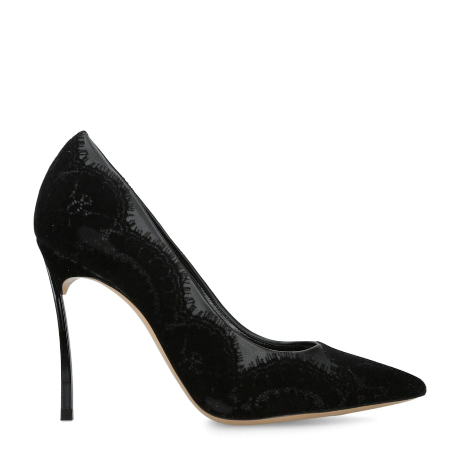 Casadei Black Lace-Leather Blade Pumps 100